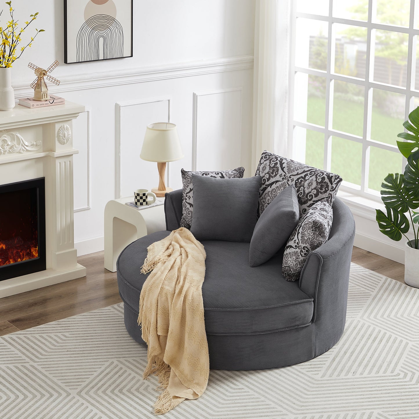 Swivel Accent Barrel Chair With 5 Movable Pillow 360 Degree Swivel Round Sofa Chair for Living Room,Bedroom, Hotel