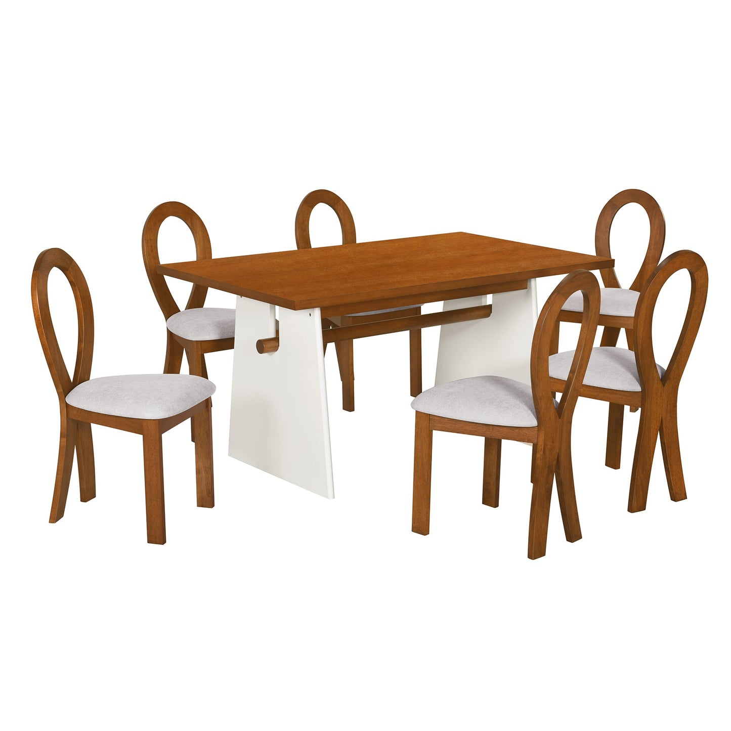 Modern 7-Piece Dining Table Set With Trestle Dining Table and 6 Upholstered Dining Chairs, Compact Kitchen Table
