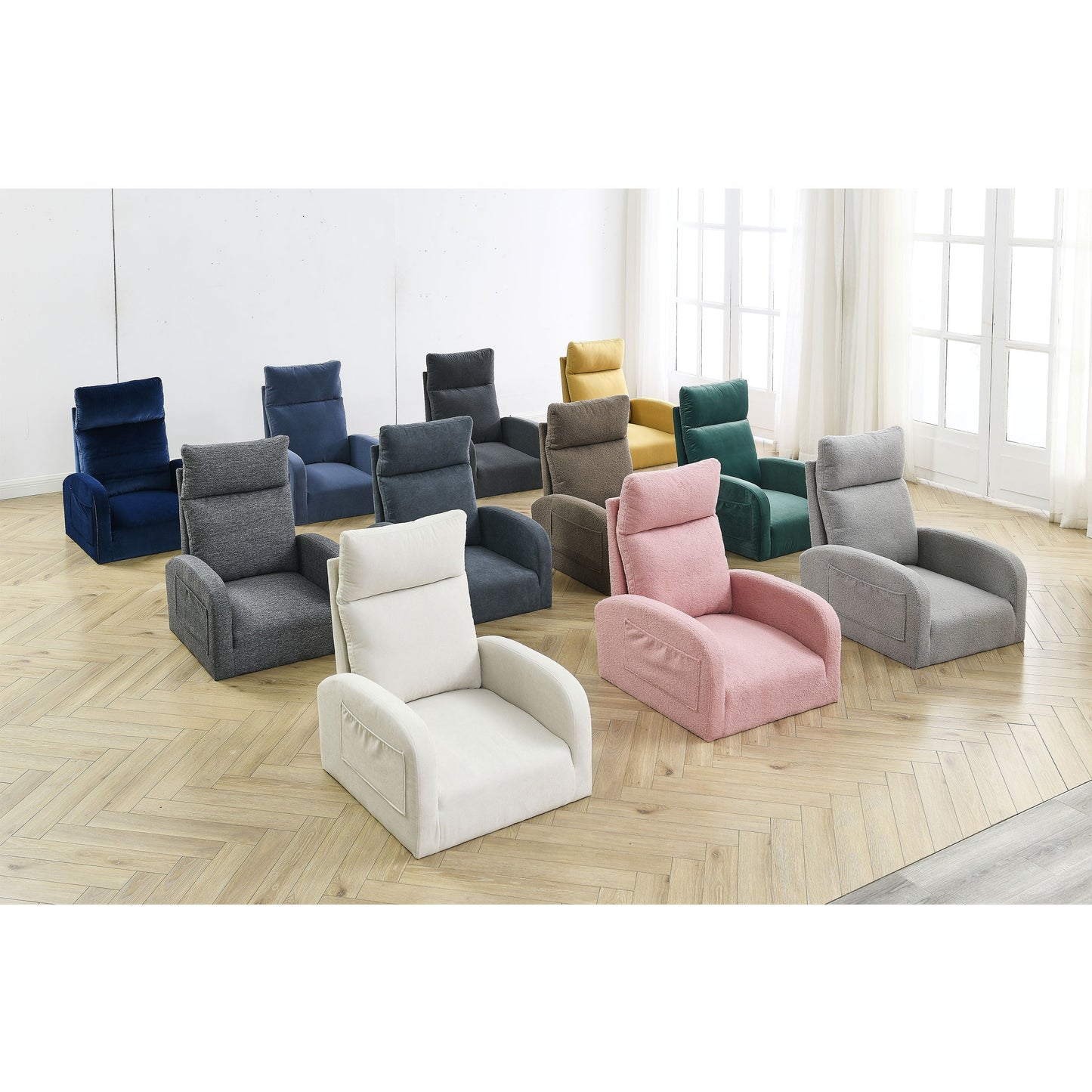 Modern Accent High Backrest Living Room Lounge Arm Rocking Chair, Two Side Pocket