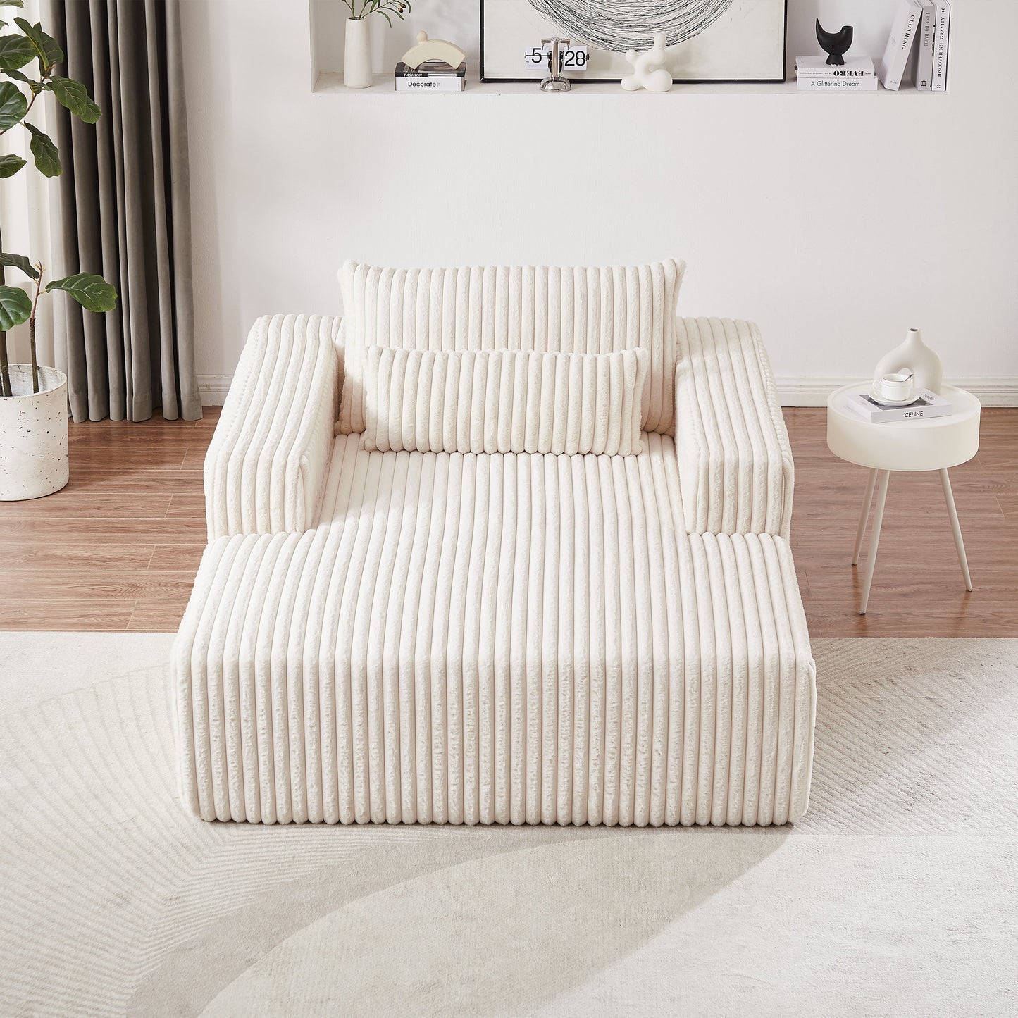 75-Inch Corduroy Sponge Sofa Lounge Chair,No Assembly Required,Fluffy Modern Sleeper Chair for Indoor Living Room Bedroom