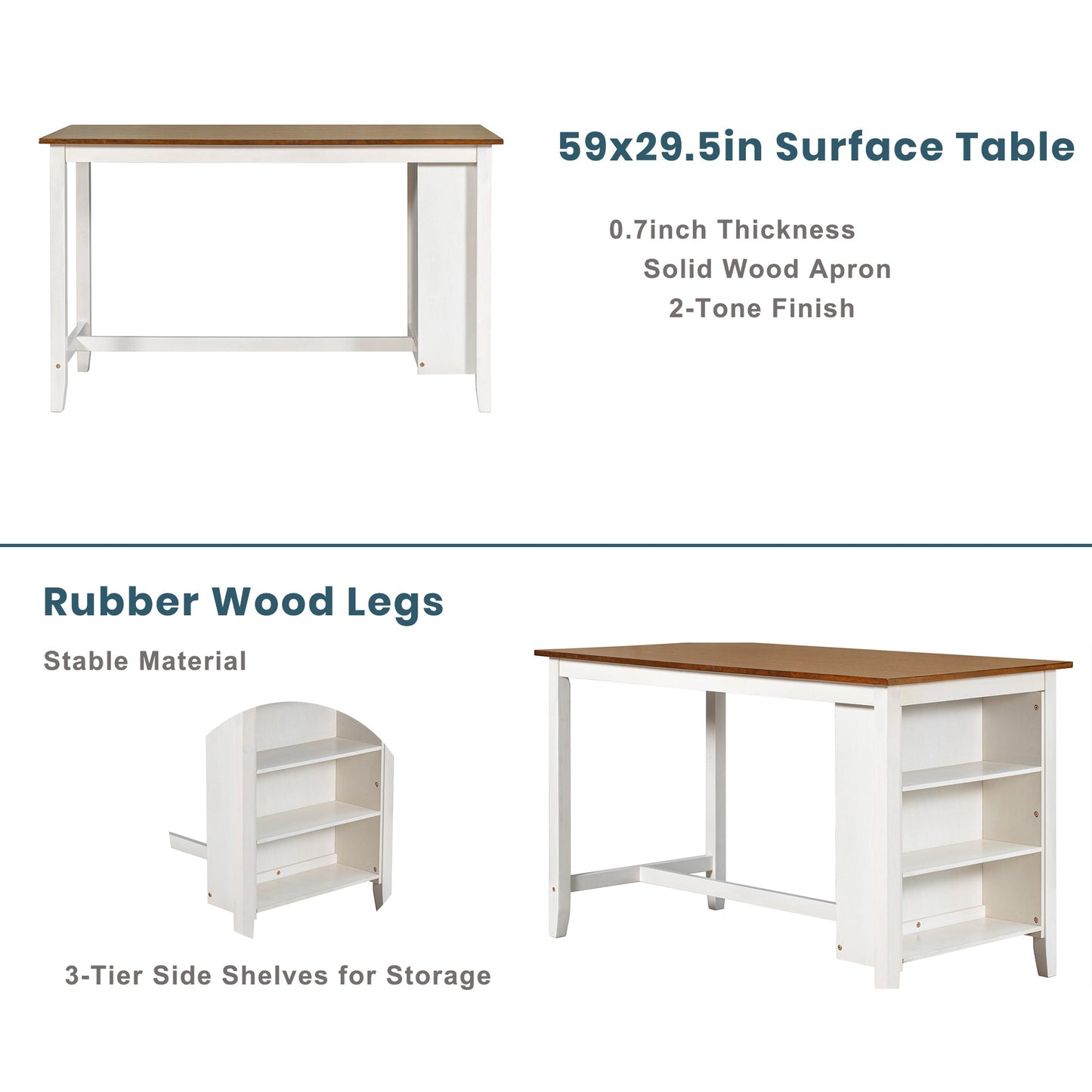 5 Pieces Counter Height Rustic Farmhouse Dining Room Wooden Bar Table Set With 2 Stools and 2 Chairs, White