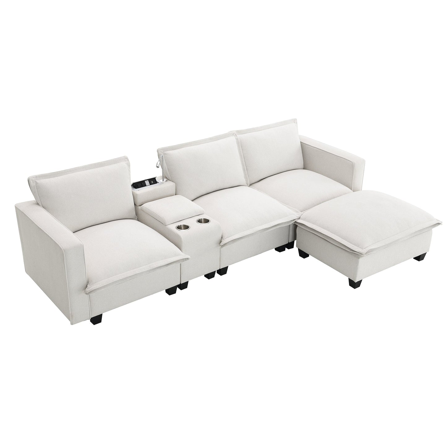 109*57" Modern Sectional Cloud Sofa With Console,USB Charger,Reading Light,Cup Holder,Wide Seat,4 Seat Chenille Modular