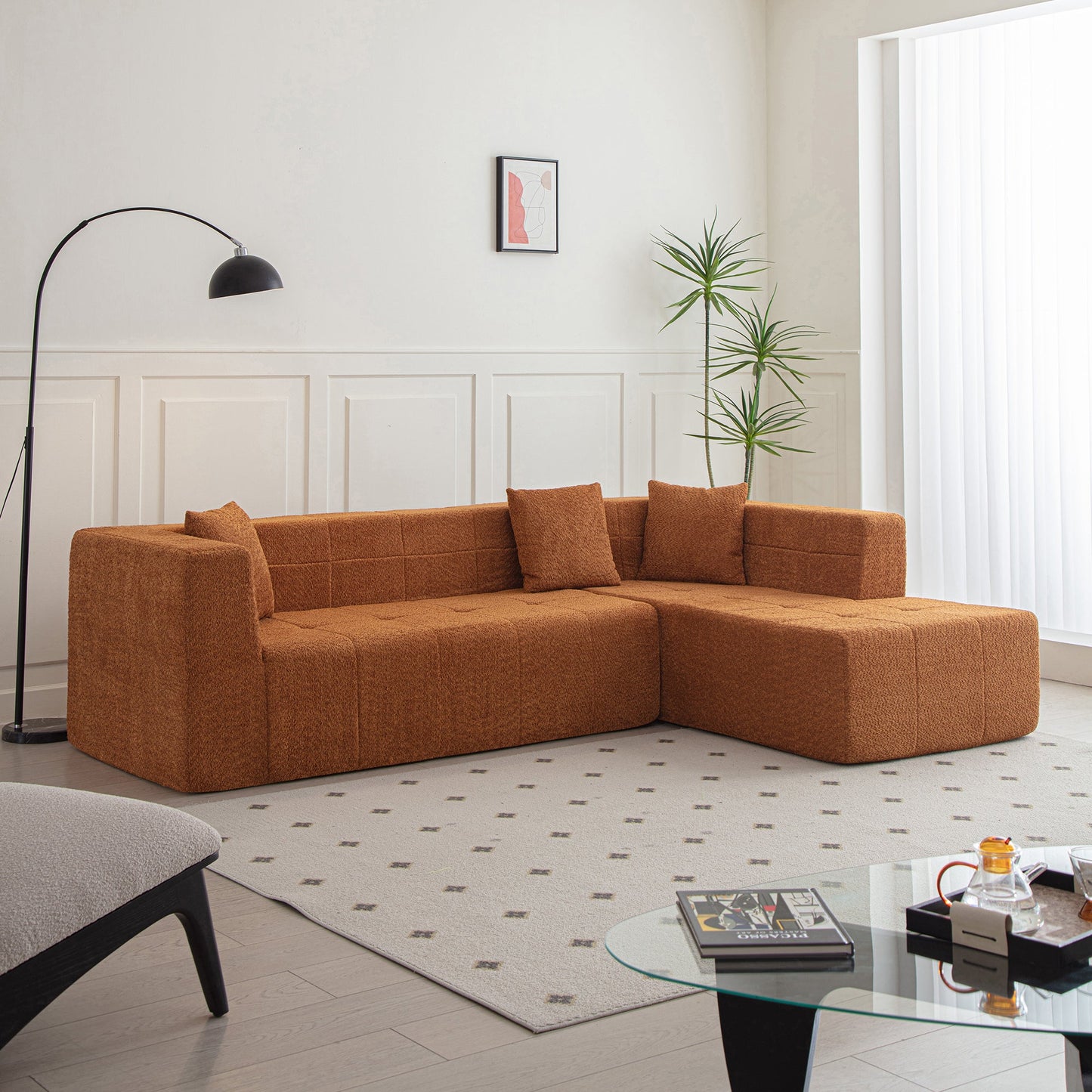 105.5" Modular L-Shaped Sectional Floor Couch, Deep Seat Tufted Comfy Sofa Set With Chaise for Living Room