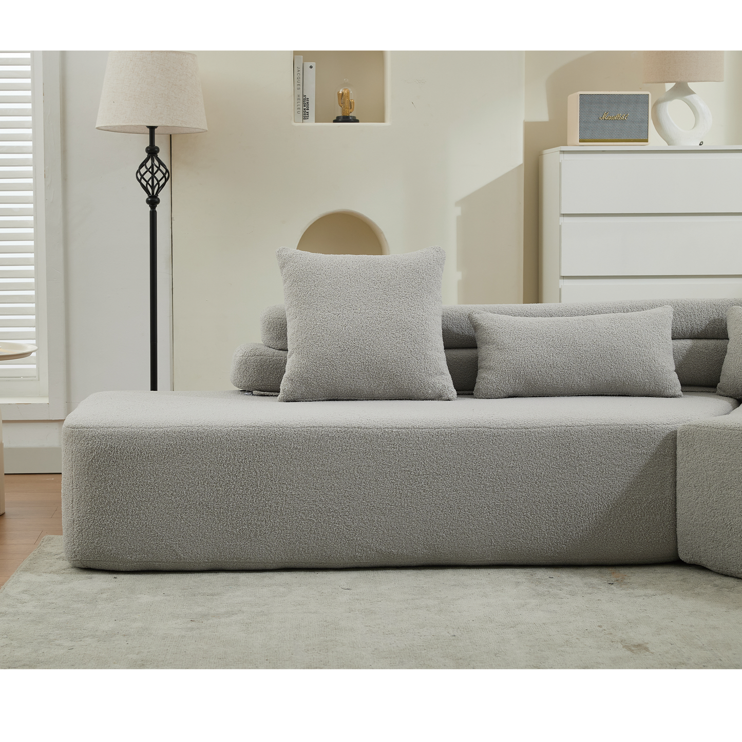 128"Minimalist Cloud Sectional Couch ,Modern Couches ,4-Seater ,No Assembly,Two Modular Sofa,Boucle Teddy Fabric