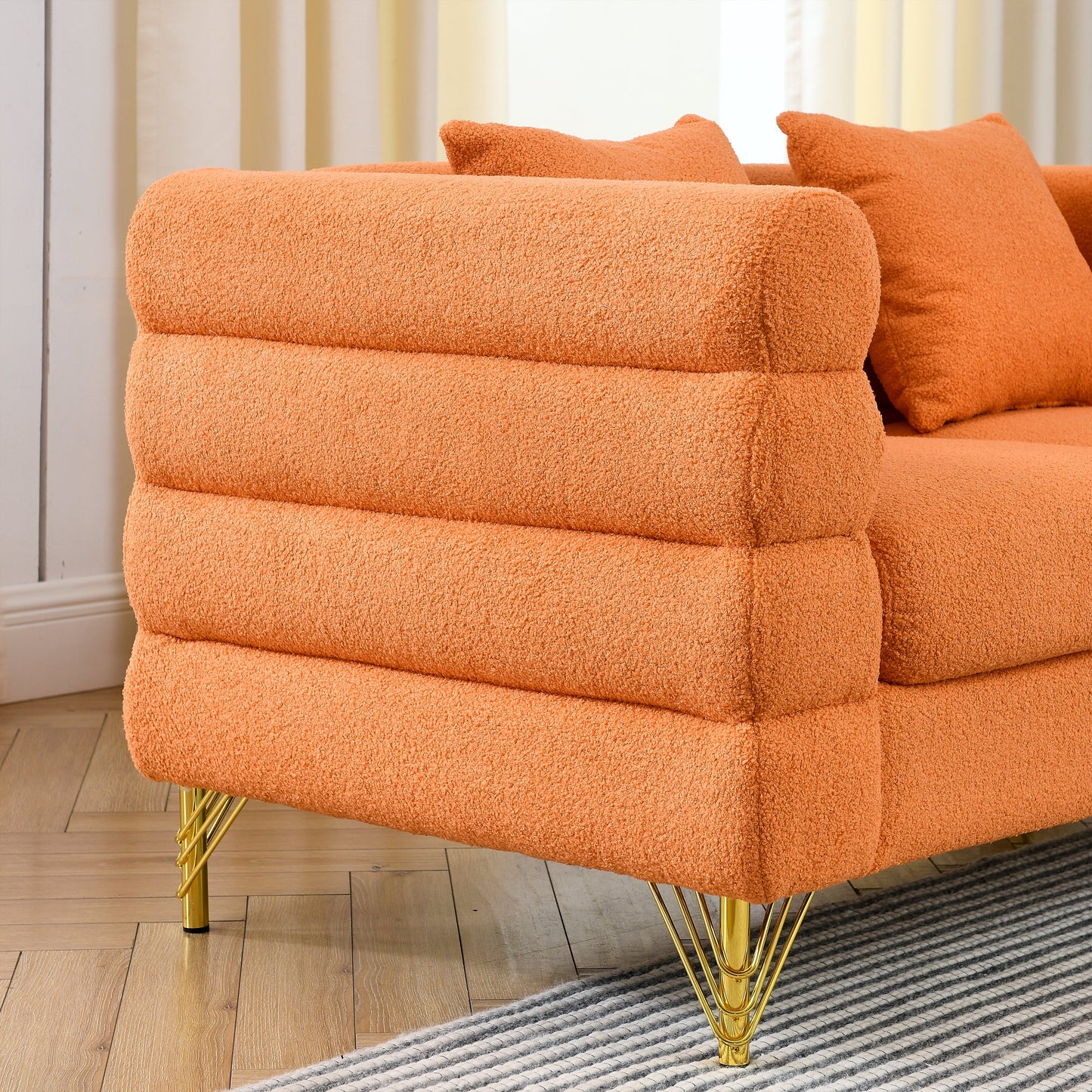 60Inch Oversized 2 Seater Sectional Sofa, Living Room Comfort Fabric Sectional Sofa-Deep Seating Sectional Sofa