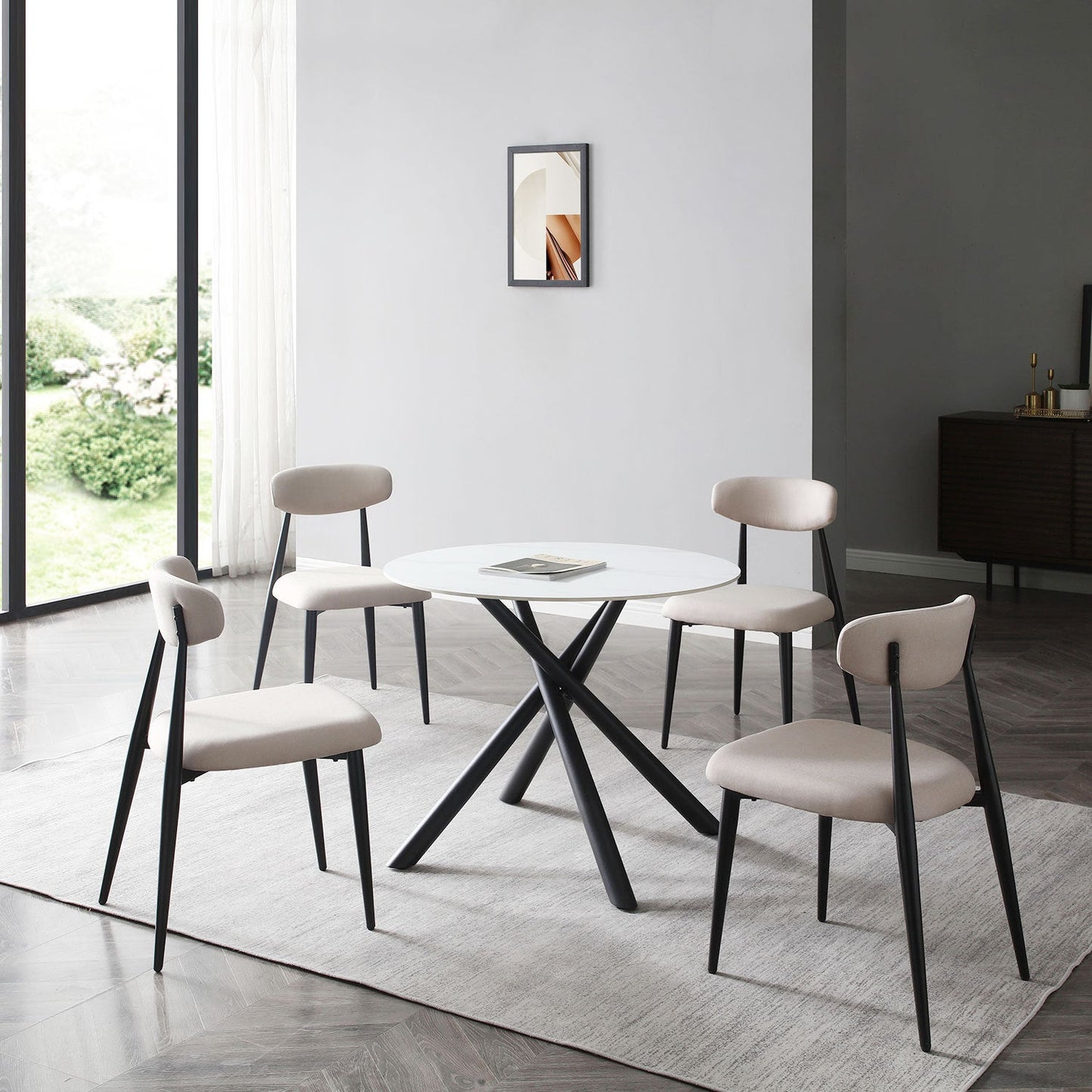 Dining Chairs Set of 4, Upholstered Chairs With Metal Legs for Kitchen Dining Room Light Grey