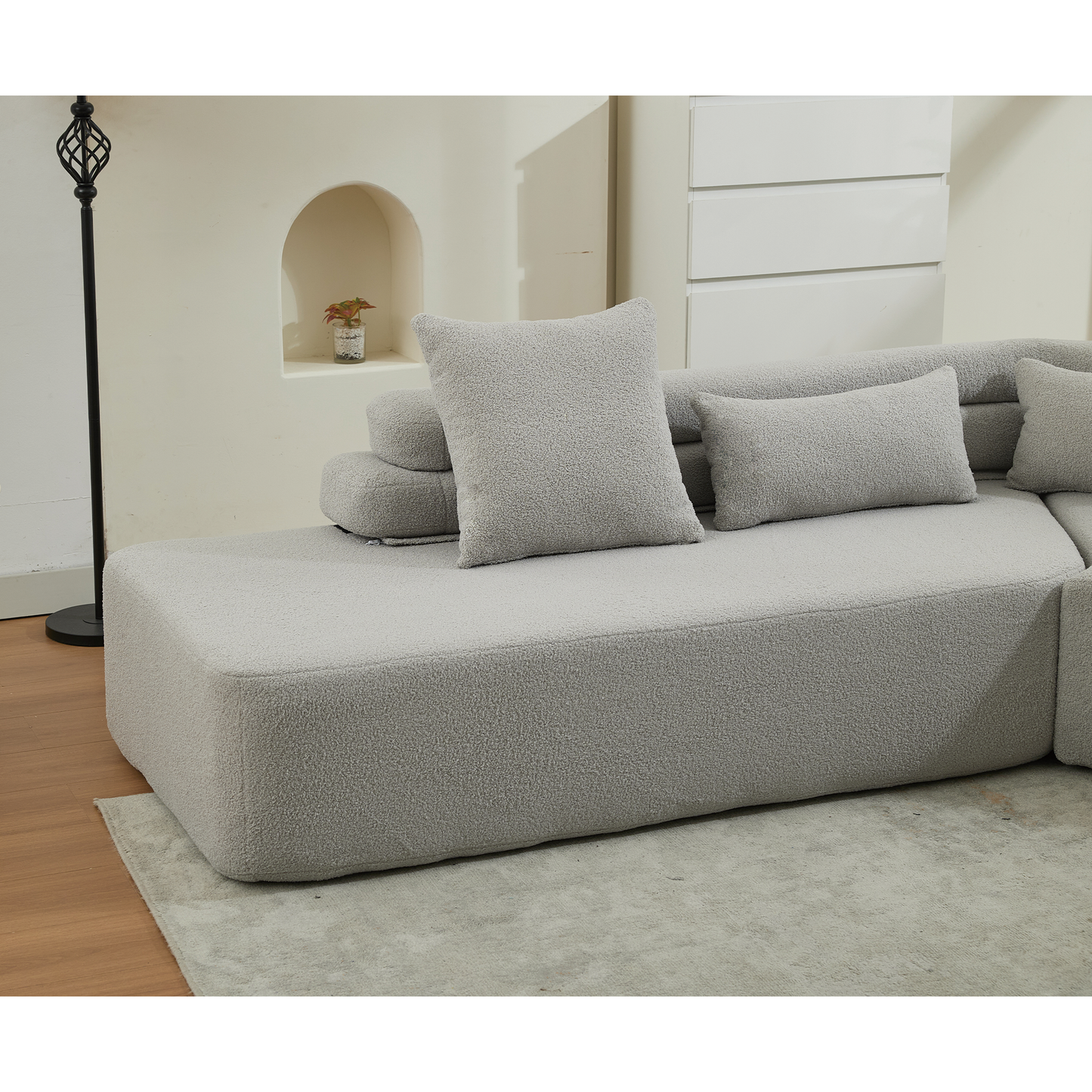 128"Minimalist Cloud Sectional Couch ,Modern Couches ,4-Seater ,No Assembly,Two Modular Sofa,Boucle Teddy Fabric