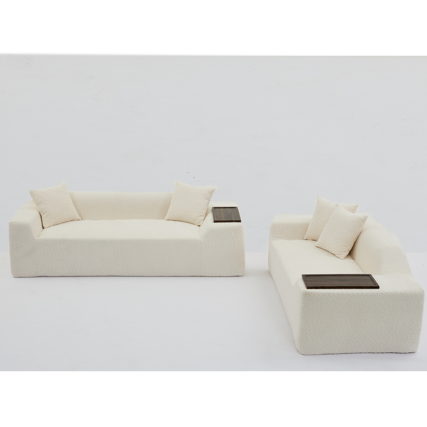 2 Piece Boucle Cloud Sofa Set, Upholstered Sofa Set, Modern 3 Seater and 2 Seater Sofa With MDF End Table for Living Room