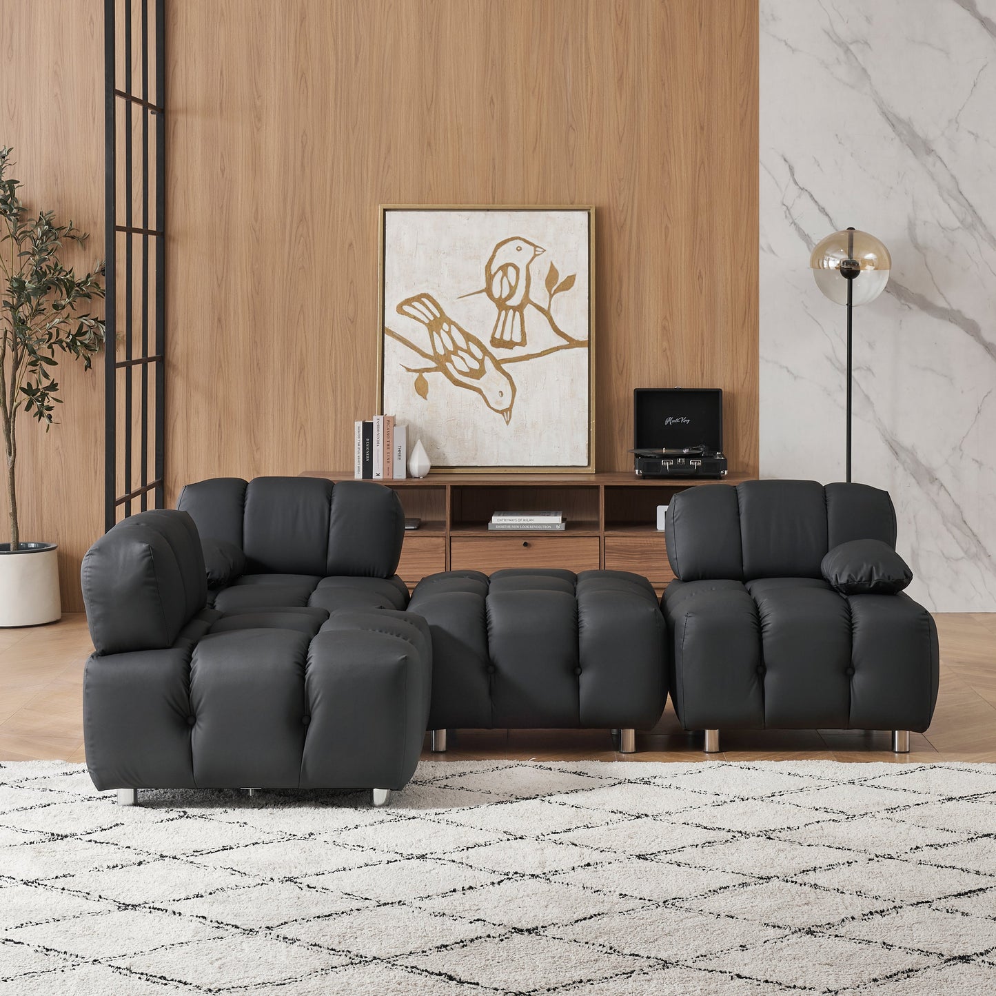 A 90.60-Inch Technology Cloth Black Sofa, Waterproof, Stain and Cat Scratch Resistant, Can Comfortably Sit
