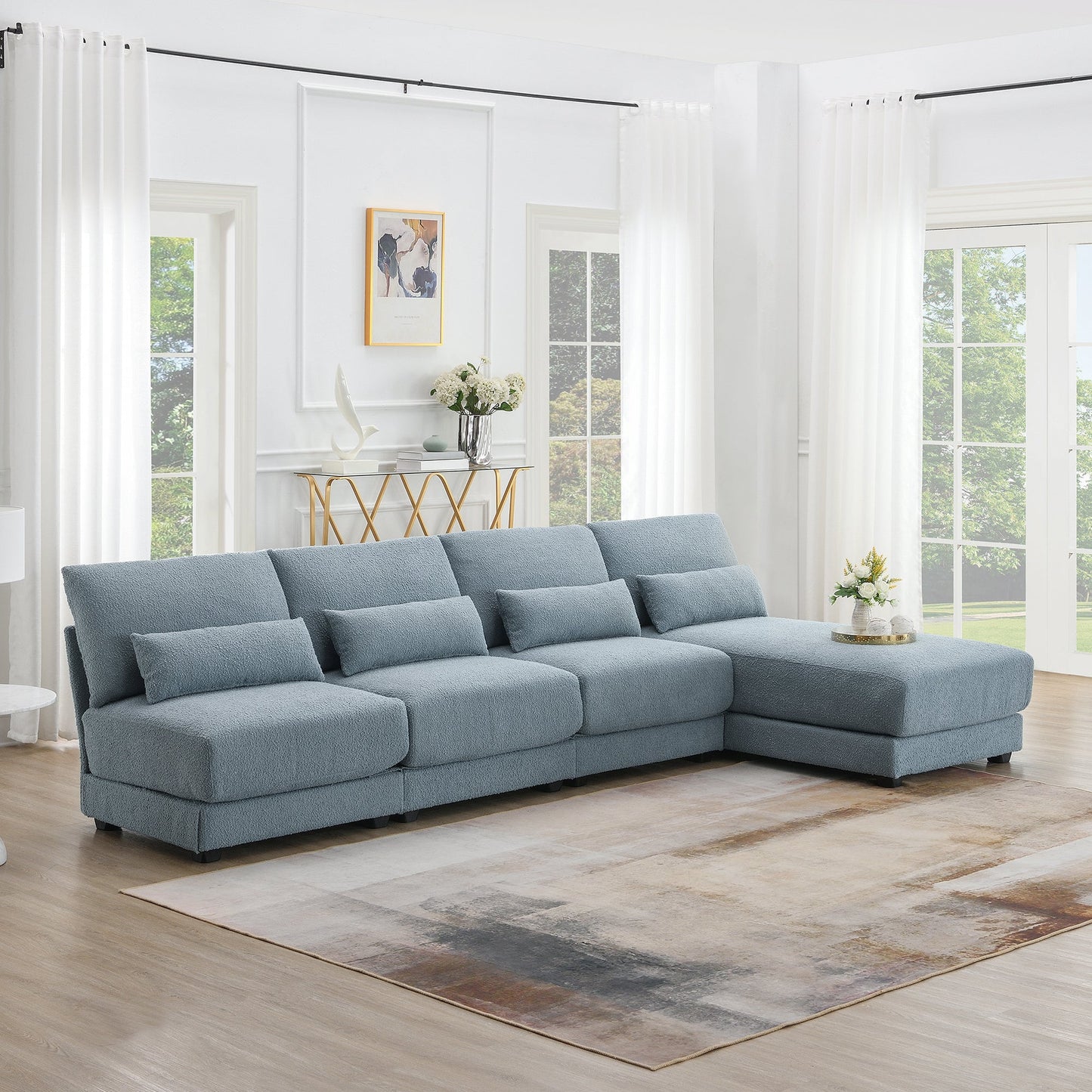 120*61" Oversized Deep Seat Sectional Sofa With Reversible Chaise,Loop Yarn Fabric 5-Seat Armless Indoor Furniture