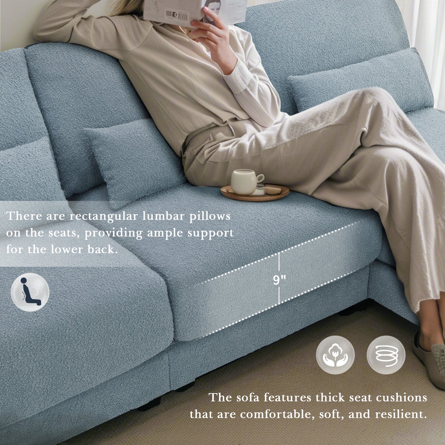120*61" Oversized Deep Seat Sectional Sofa With Reversible Chaise,Loop Yarn Fabric 5-Seat Armless Indoor Furniture