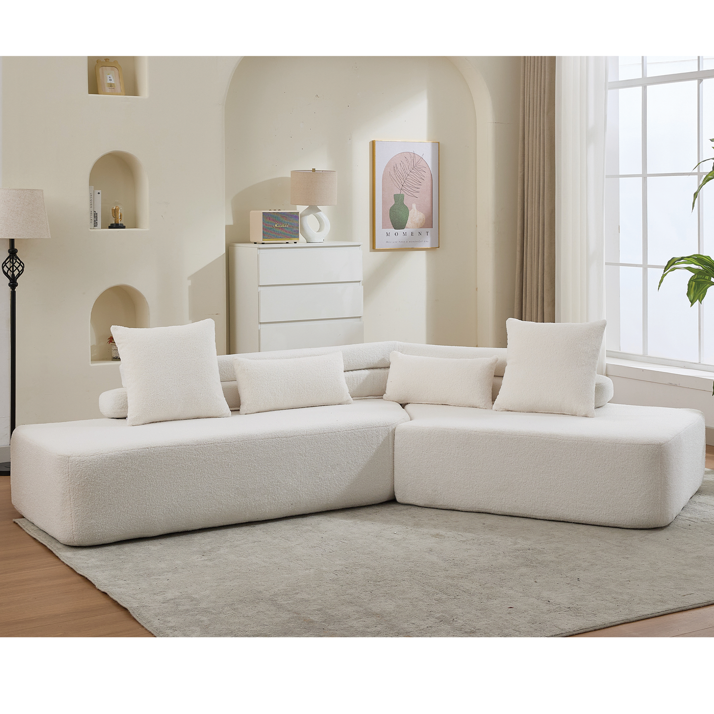 128"Minimalist Cloud Sectional Couch ,Modern Couches ,4-Seater ,No Assembly,Two Modular Sofa,Boucle Teddy Fabric, Upholstered