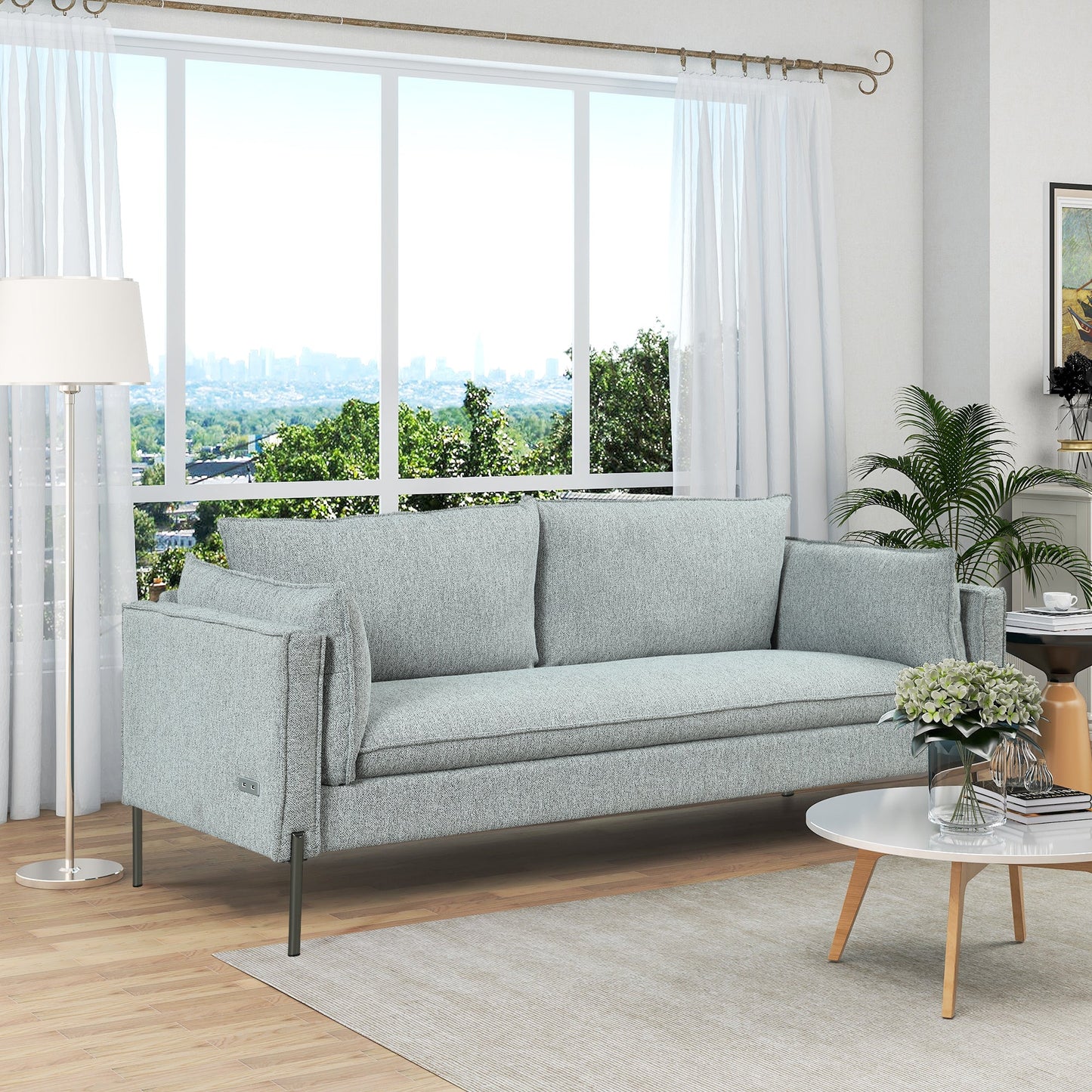 76.2" Modern Style 3 Seat Sofa Linen Fabric Upholstered Couch Furniture 3-Seats Couch for Different Spaces,Living Room