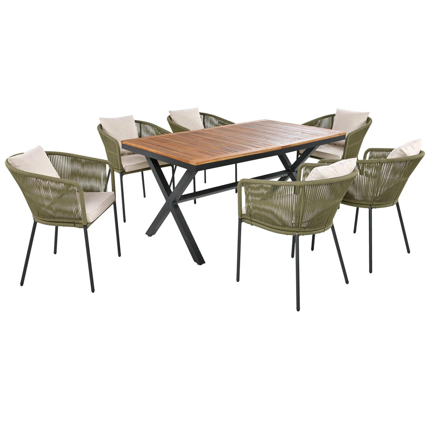 7 Pieces Patio Dining Set, All-Weather Outdoor Furniture Set With Dining Table and Chairs, Acacia Wood Tabletop