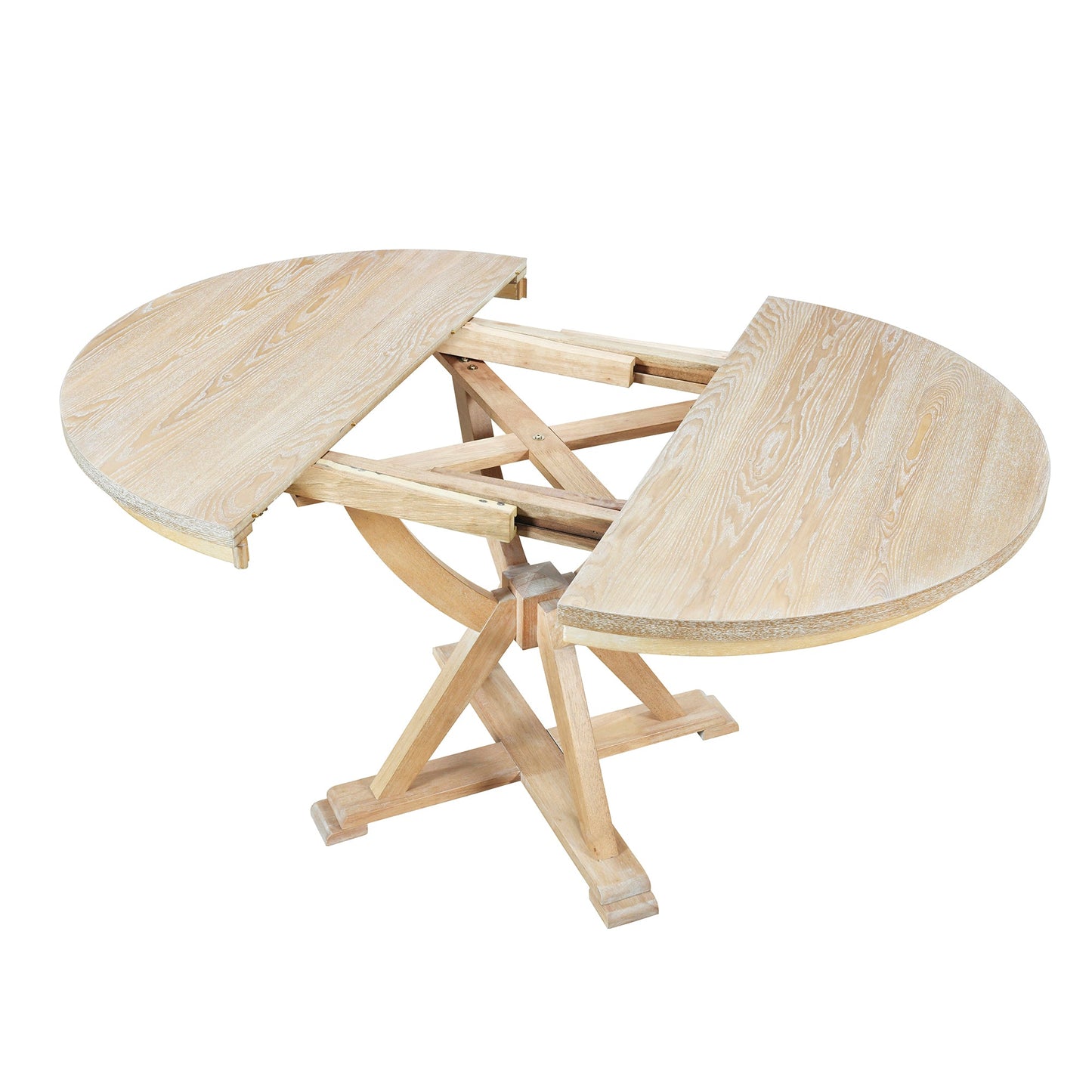 Mid-Century 5-Piece Extendable Round Dining Table Set With 15.7" Removable Leaf and 4 Cross Back Dining Chairs, Natural