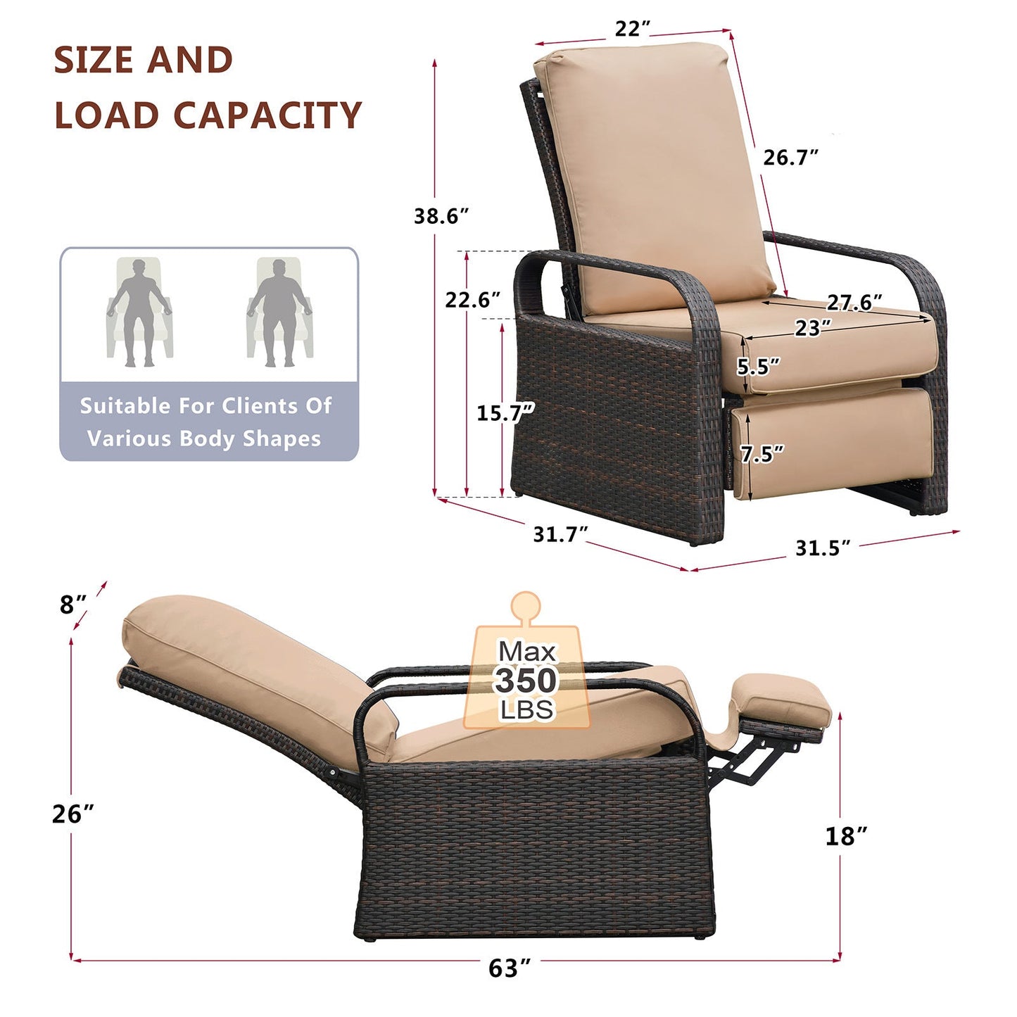 Outdoor Recliner Chair; Automatic Adjustable Wicker Lounge Recliner Chair With 5.12'' Thicken Cushion