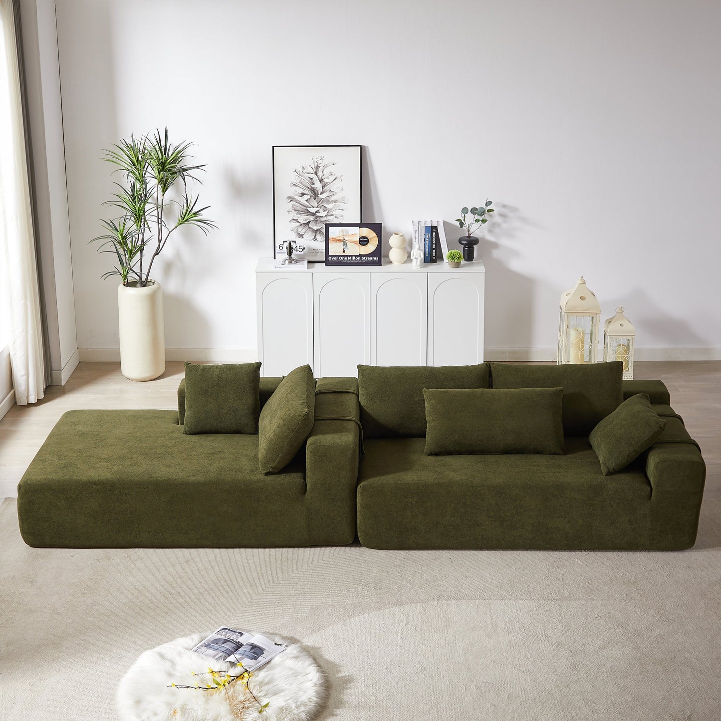 Modern Chenille Upholstered Sectional Sofa Couch Set,Modular 108" L Shaped Sectional Living Room Sofa Set With 6 Pillows