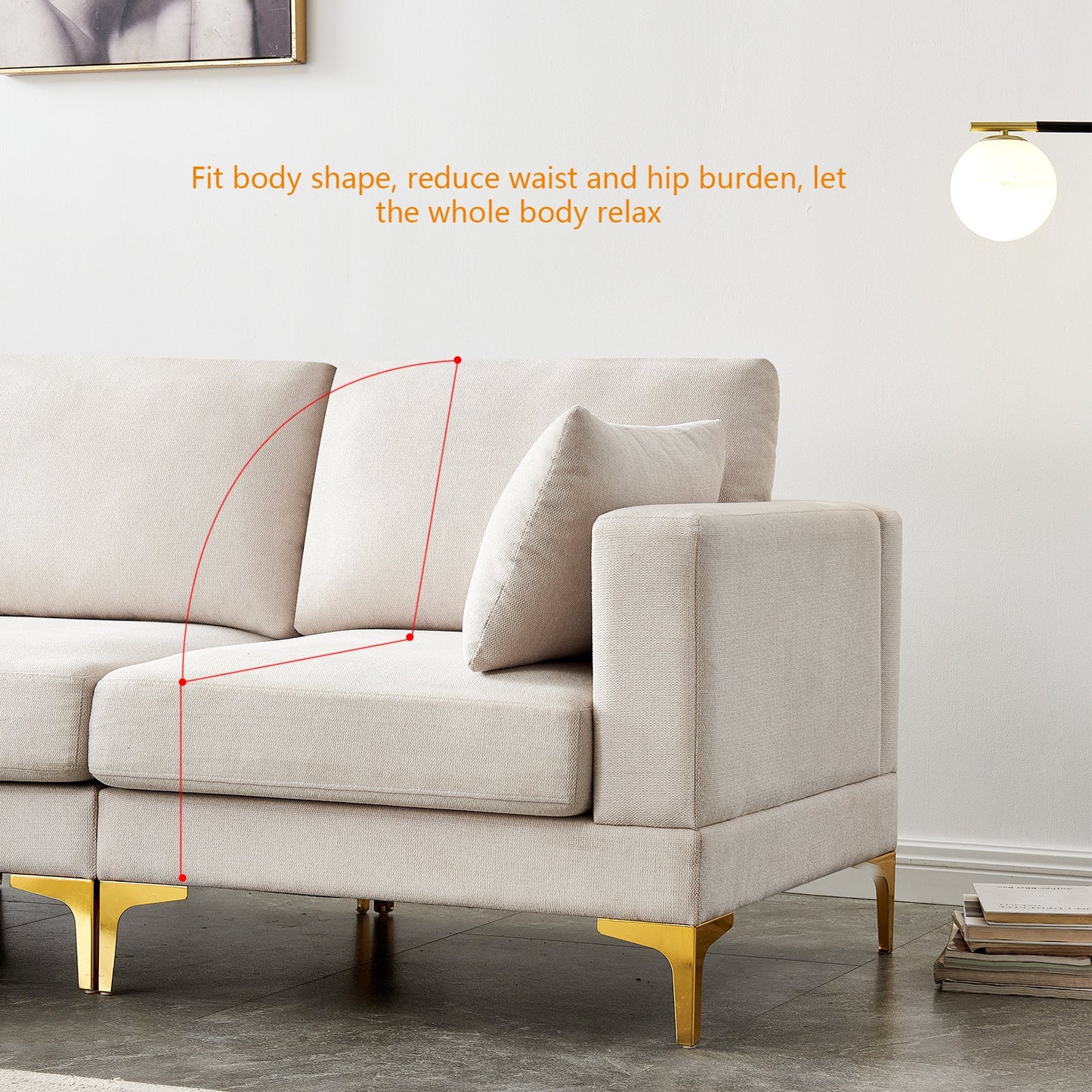 Living Room Furniture Modern Leisure L Shape Couch Beige Fabric