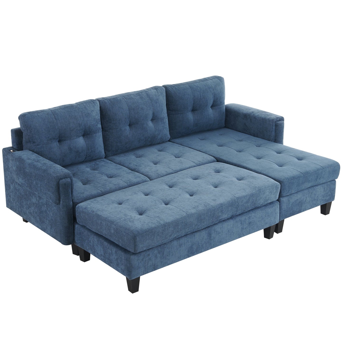 83.4" L-Shaped Sofa Sectional Couch Sofa Bed With Two USB Ports, a Movable Ottoman and a Reversible Chaise Lounge
