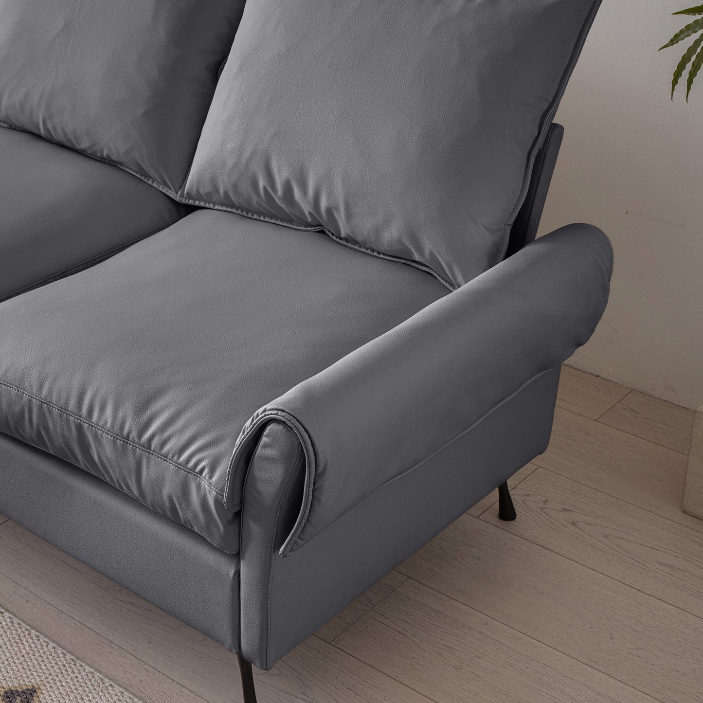 104.5"Modern Sectional Technical Leather L-Shaped Sofa Couch With Convertible Ottoman