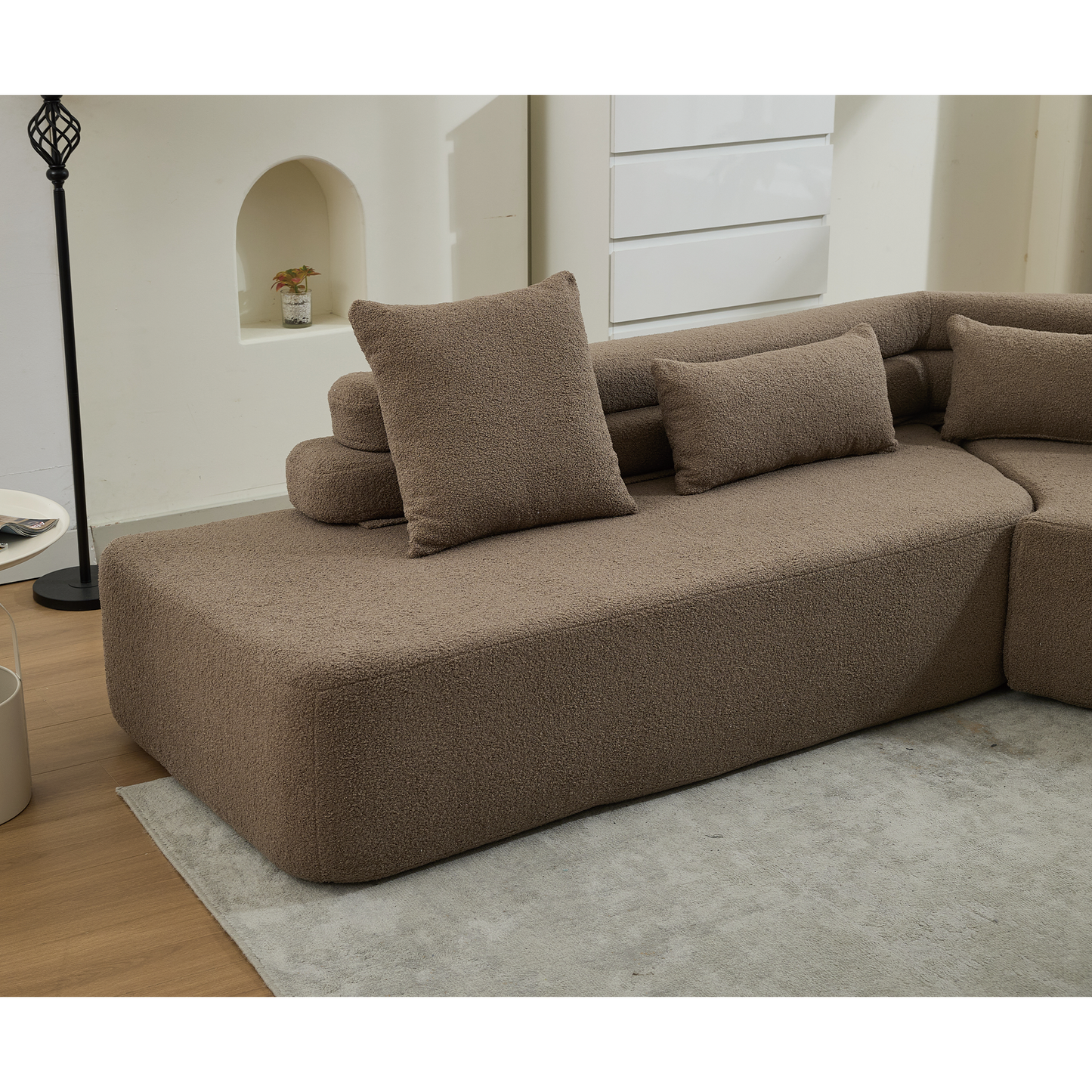 128"Minimalist Cloud Sectional Couch ,Modern Couches ,4-Seater ,No Assembly,Two Modular Sofa,Boucle Teddy Fabric, Upholstered