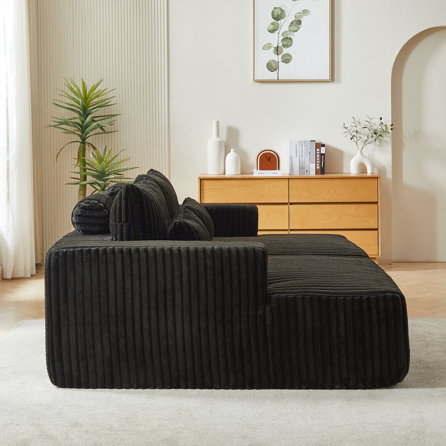 87" Oversized Sectional Lounge Chaise ,No Assembly Required,Cloud Plush Loveseat With Reclining Sofa Bed,Fluffy Modern