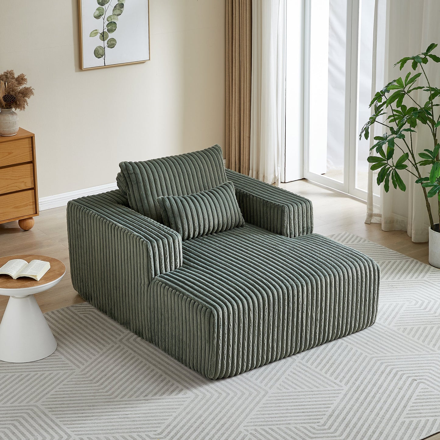 62.5-Inch Corduroy Sponge Sofa Lounge Chair,No Assembly Required,Fluffy Modern Sleeper Chair for Indoor Living Room