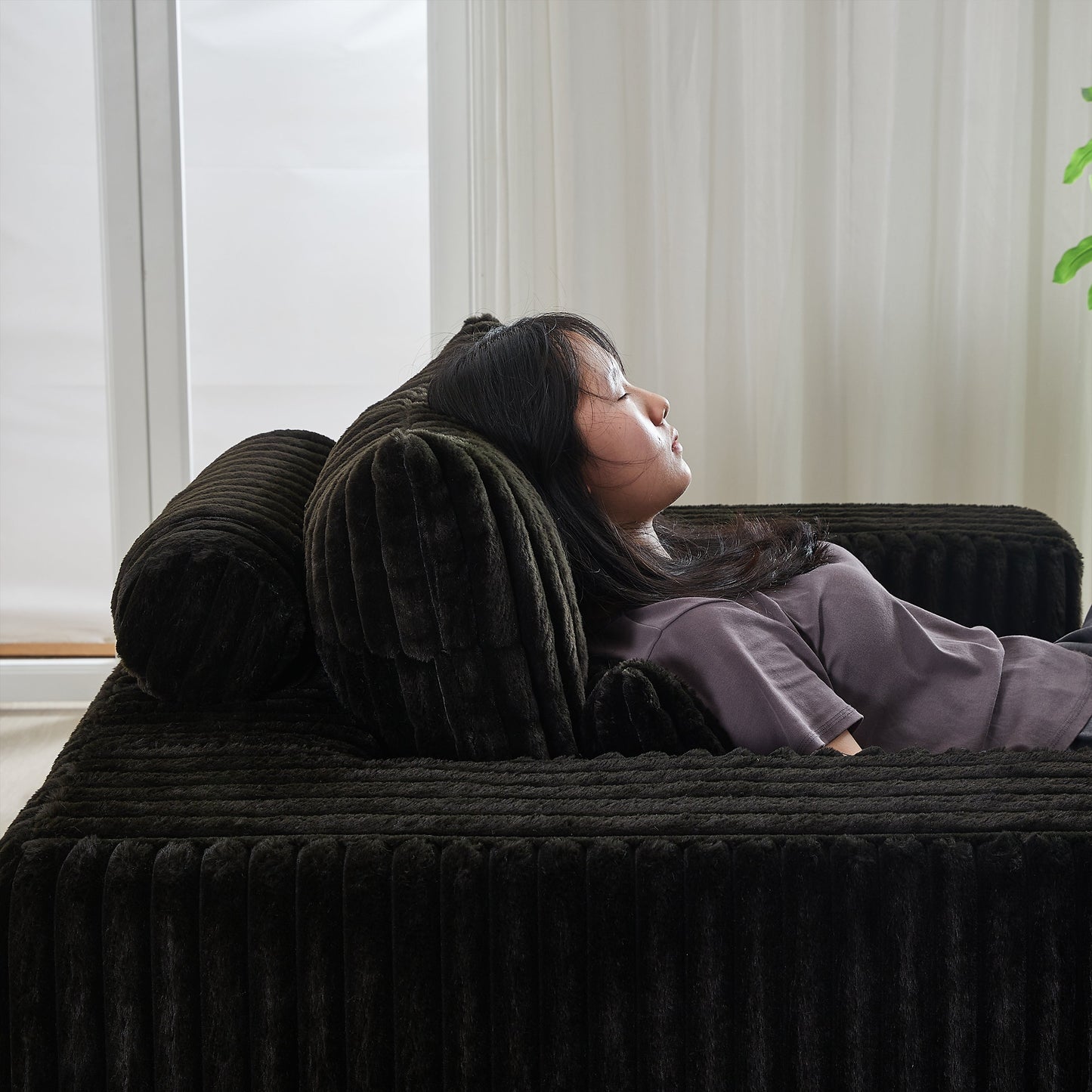 62.5-Inch Corduroy Sponge Sofa Lounge Chair With Removable Footrest,No Assembly Required,Fluffy Modern Sleeper Chair