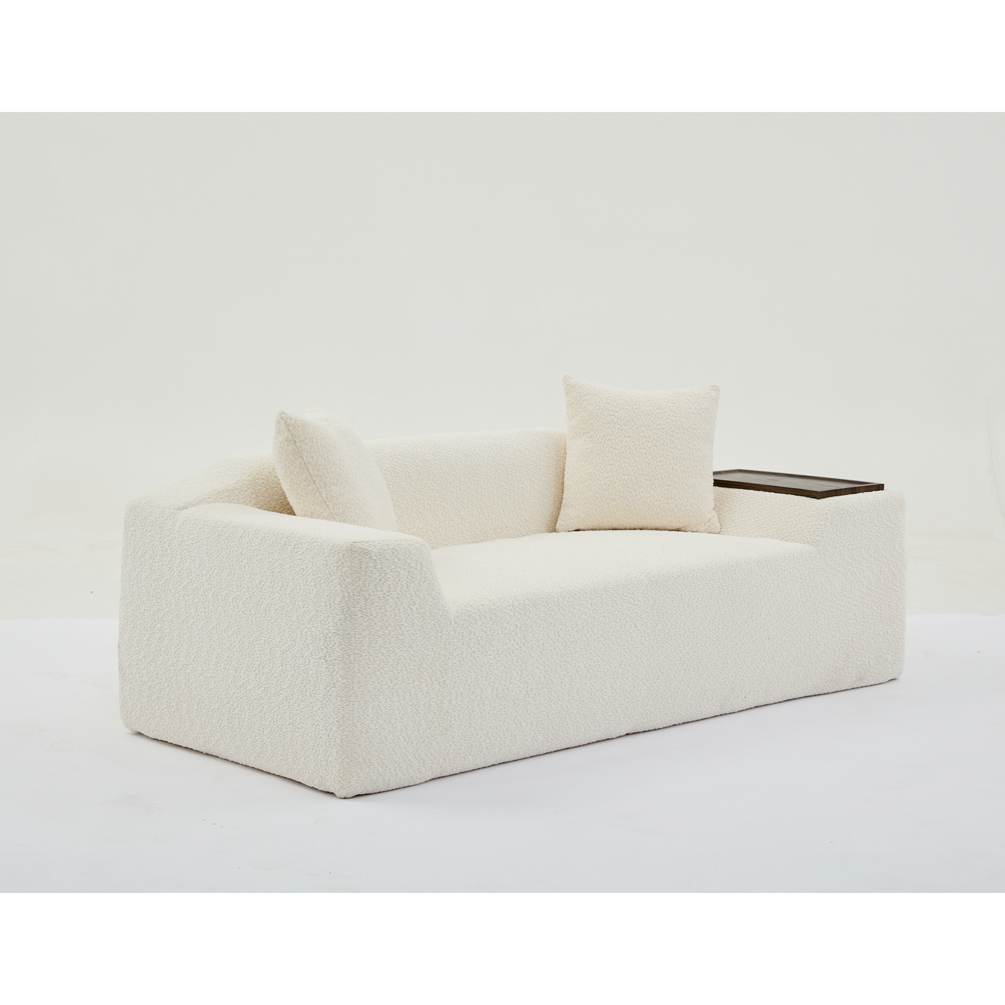 2 Piece Boucle Cloud Sofa Set, Upholstered Sofa Set, Modern 3 Seater and 2 Seater Sofa With MDF End Table for Living Room
