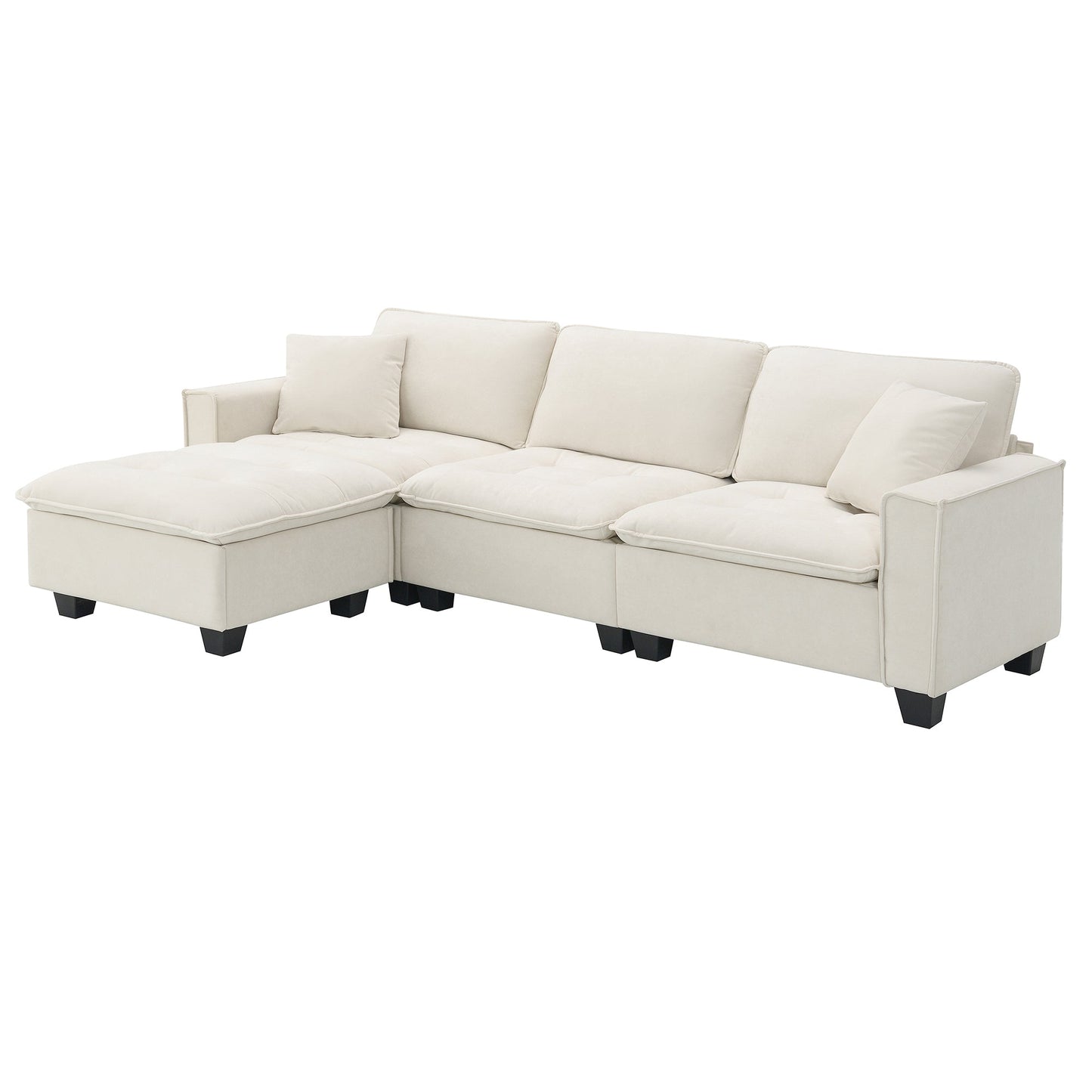 100*59" Modern Convertible Sectional Sofa,L-Shaped Reversible Couch Set With Free Pillows,4 Seat Suede Velvet Sleeper Sofa
