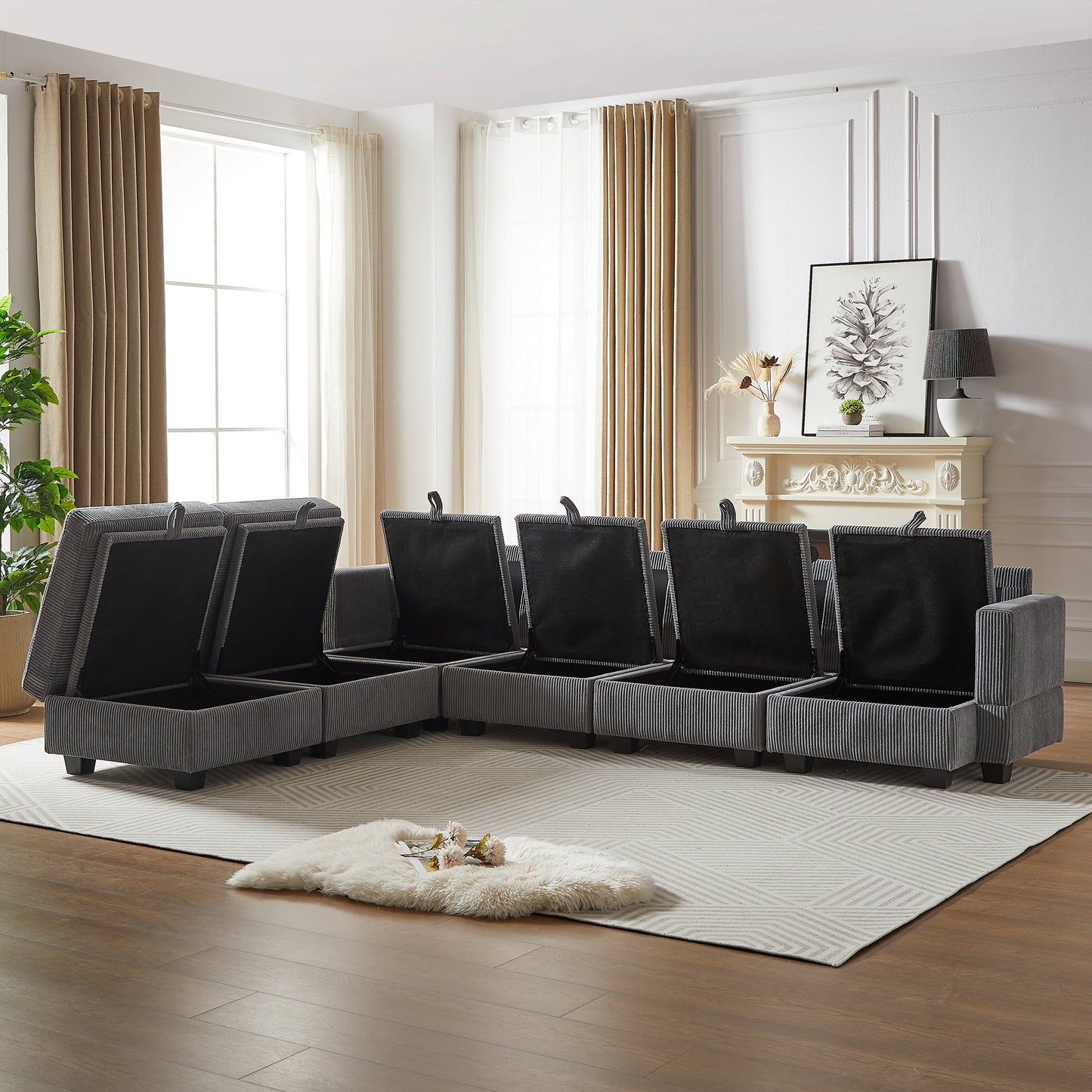 113.5'' Modular Sectiona Corduroy Sofa, Sectional Couches for Living Room U Shaped Sectional Couch With Storage Ottoman