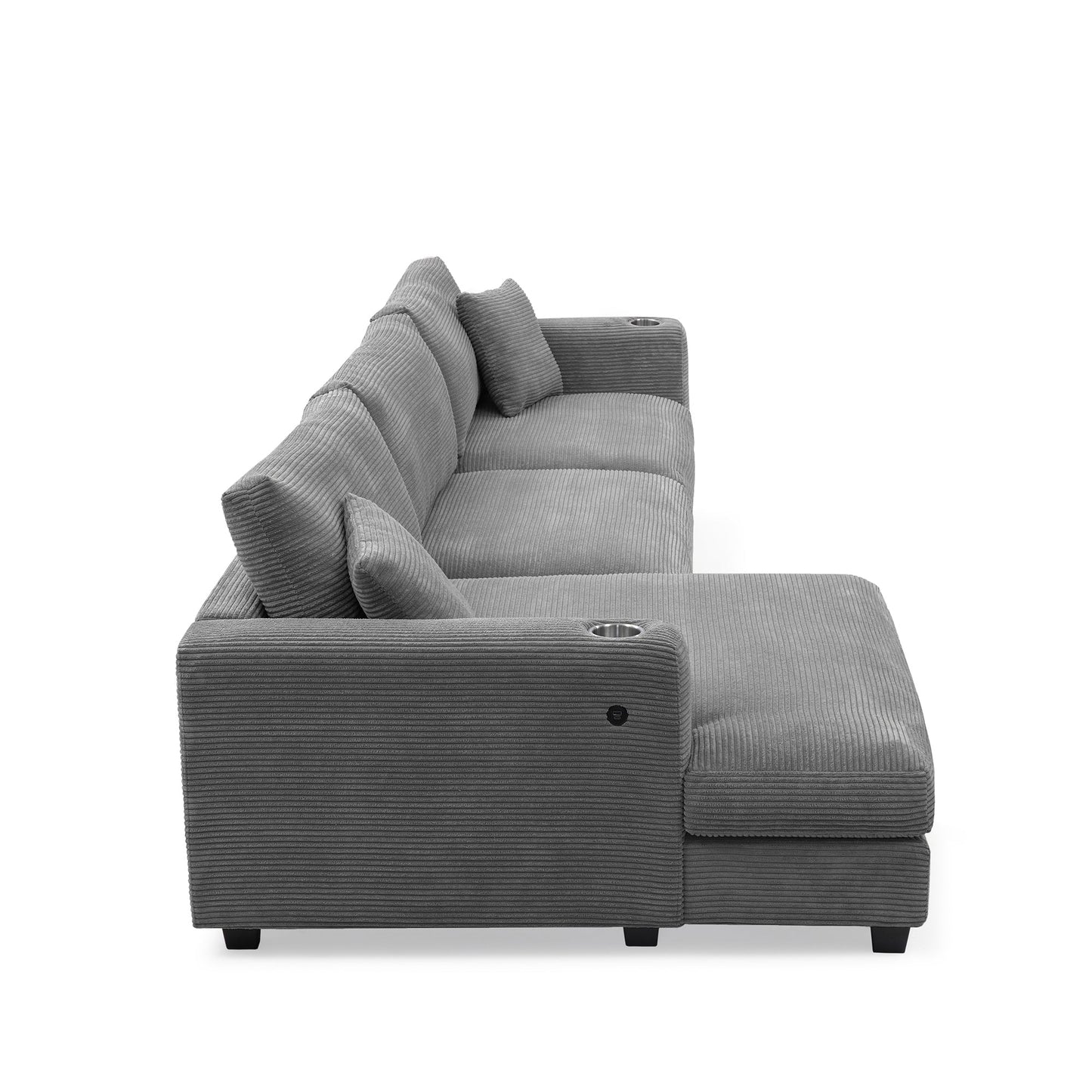 134*54"Oversized Corduroy Sectional Sofa,L Shaped Cloud Couch With USB Charging Port,Cup Holder,Deep Seat Sofa Bed