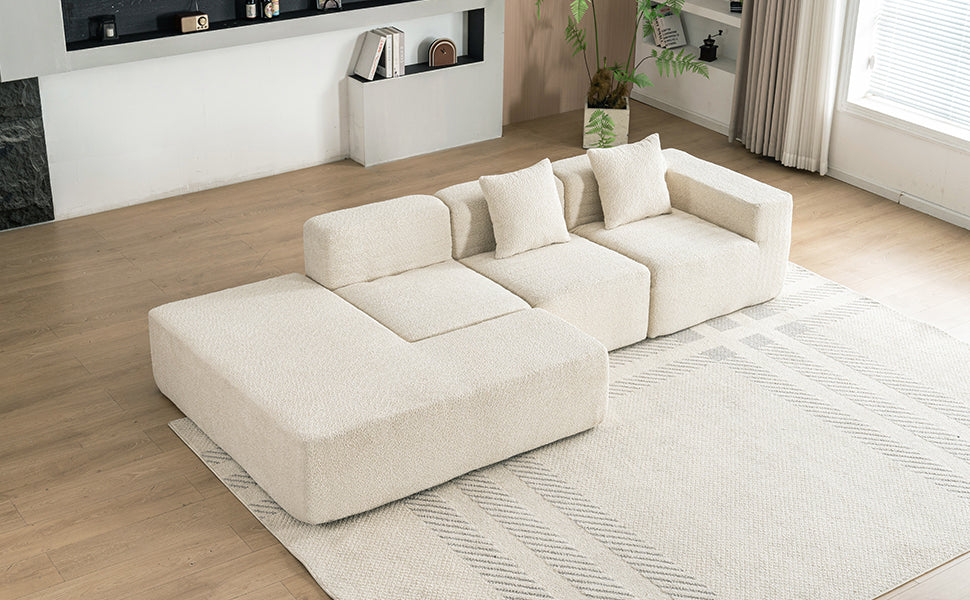 116.5" Sectional Sofa Full-Compressed Sofa Couch Free-Combined Sofa for Living Room, Beige