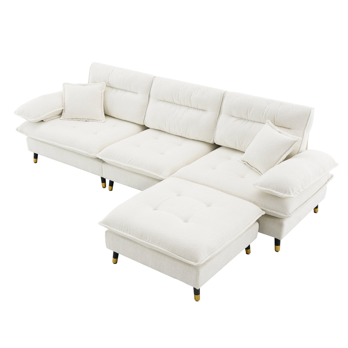 106*66.5" L Shaped Convertible Sectional Sofa,4 Seat Tufted Couch Set With Two-Tone Adjust Legs,Cloud Chenille Fabric