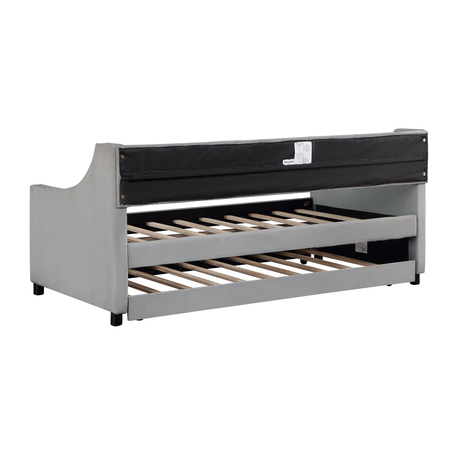 Daybed With Trundle Upholstered Tufted Sofa Bed, With Button and Copper Nail on Arms,full Size Grey
