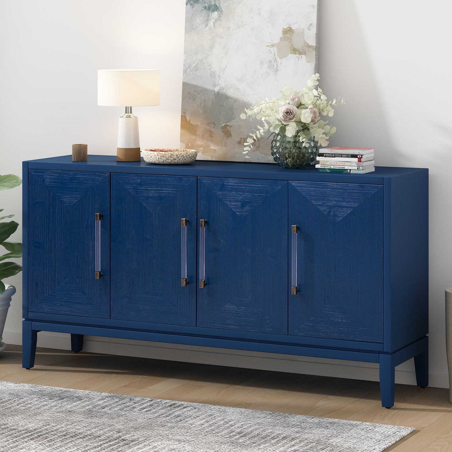 Versatile Four-Door Sideboard With Brushed Doors and Fir Veneer,Featuring Elegant Handles,Perfect for Various Spaces