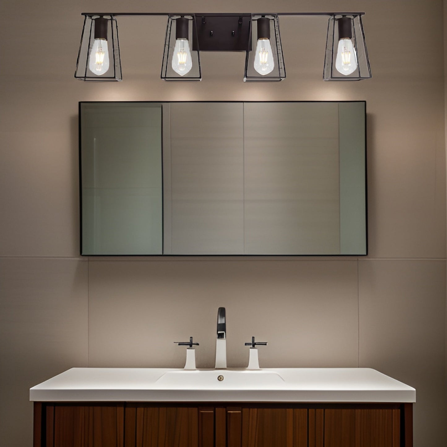 4-Light Oil Rubbed Bronze Vanity Lights for Bathroom, Industrial Vintage Wall Sconce Lighting With Open Metal Cage