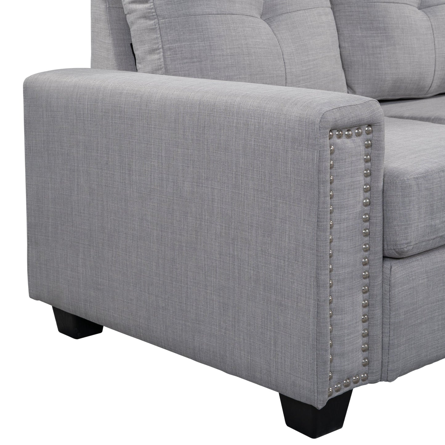 Reversible Sectional Sofa Space Saving With Storage Ottoman Rivet Ornament