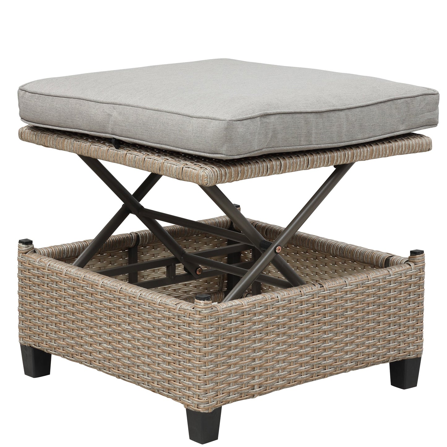 4 Piece UV-Proof Resin Wicker Patio Sofa Set With Retractable Canopy, Cushions and Lifting Table,Brown