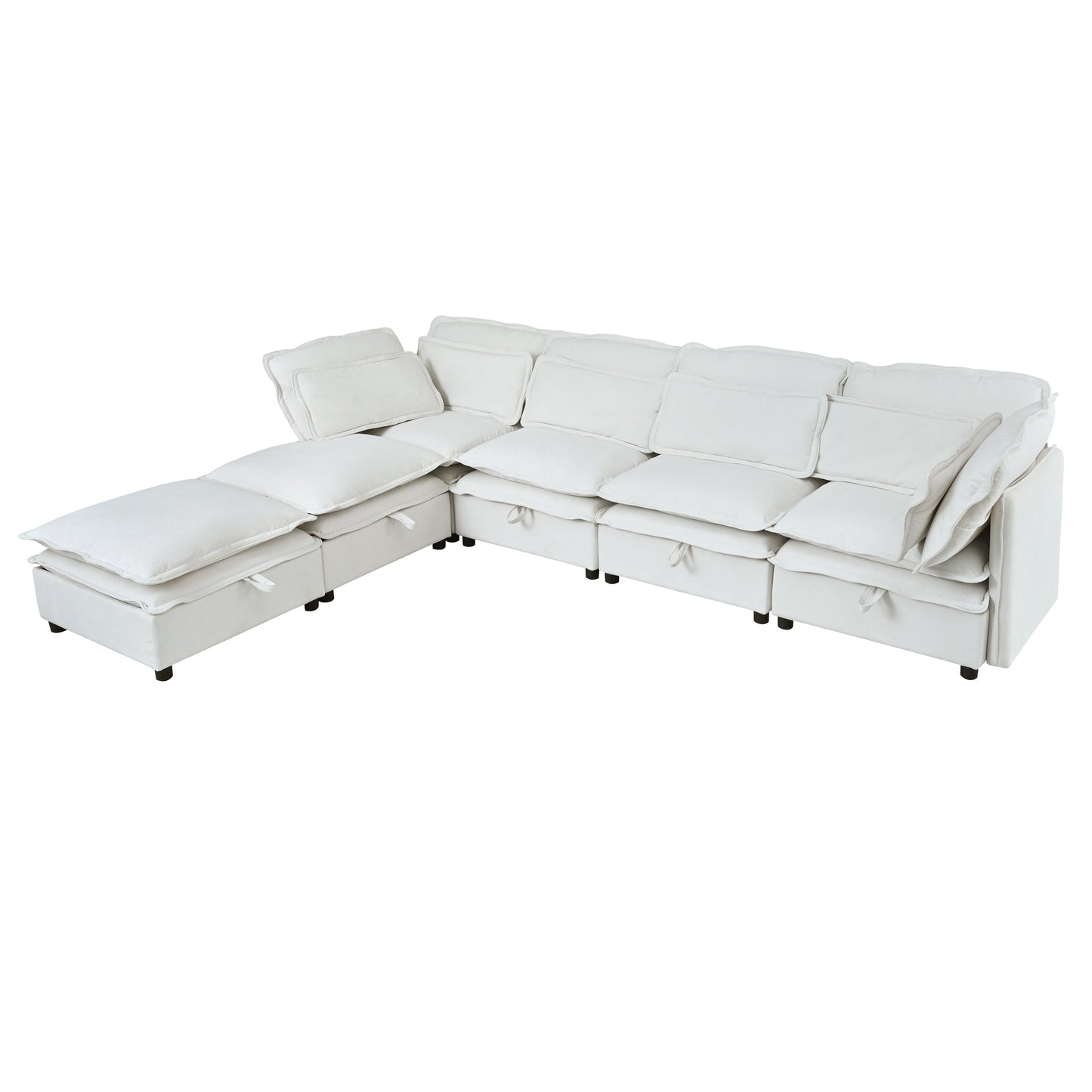 Double-Layer Cushion Modern Large U-Shaped Modular Sofa, Freely Combinable 6-Seater With Storage Function, Convertible