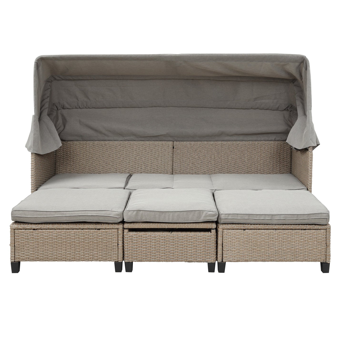 4 Piece UV-Proof Resin Wicker Patio Sofa Set With Retractable Canopy, Cushions and Lifting Table,Brown