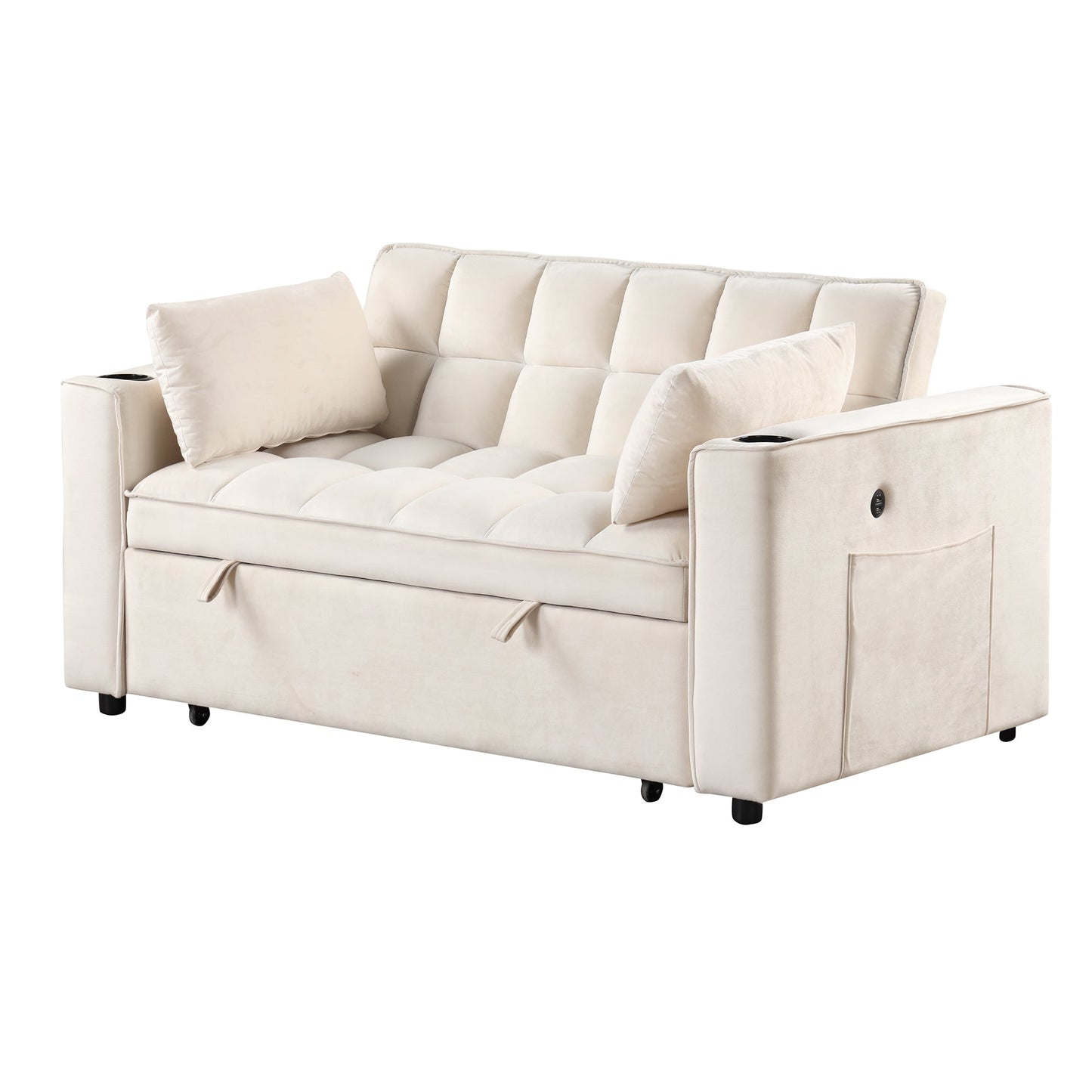 55.3" 4-1 Multi-Functional Sofa Bed With Cup Holder and USB Port for Living Room or Apartments Milky White