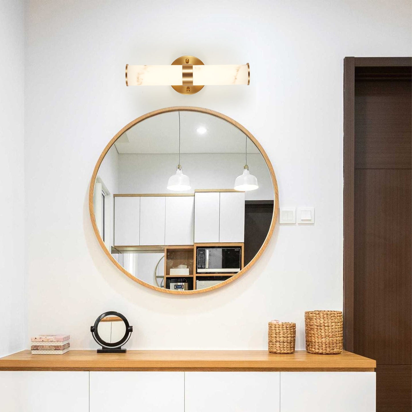 Golden and Elegant Resin Wall Sconce,Set of 2,Modern Vertical Light Fixture for Bathrooms, Hallways, and Bedrooms