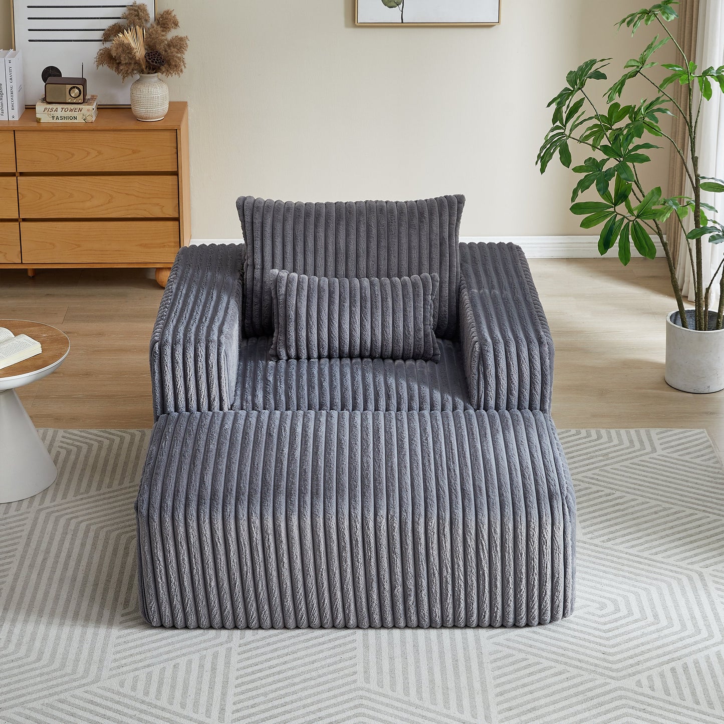 62.5-Inch Corduroy Sponge Sofa Lounge Chair With Removable Footrest,No Assembly Required,Fluffy Modern Sleeper Chair