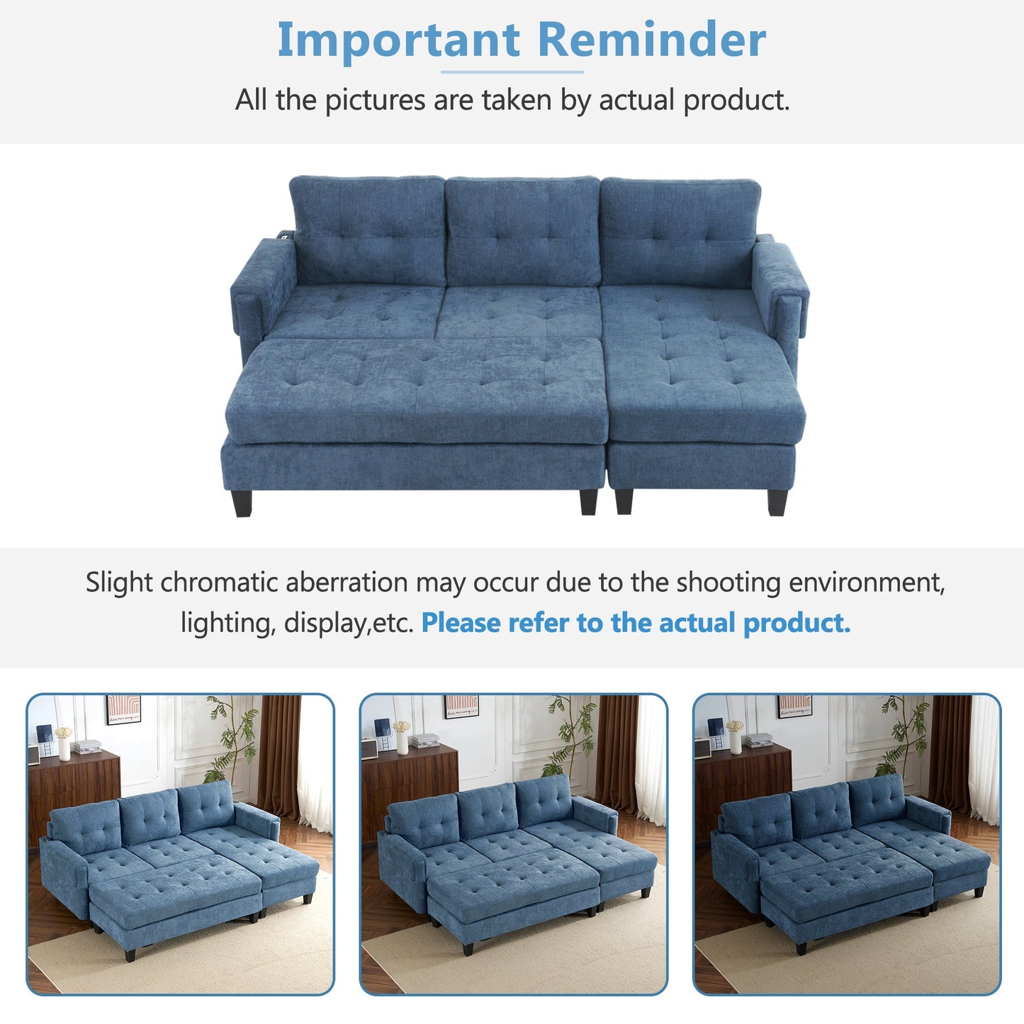 83.4" L-Shaped Sofa Sectional Couch Sofa Bed With Two USB Ports, a Movable Ottoman and a Reversible Chaise Lounge