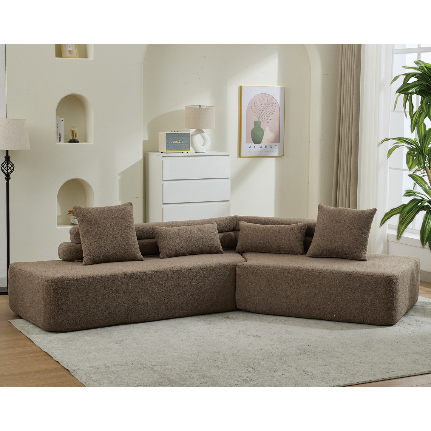 128"Minimalist Cloud Sectional Couch ,Modern Couches ,4-Seater ,No Assembly,Two Modular Sofa,Boucle Teddy Fabric, Upholstered