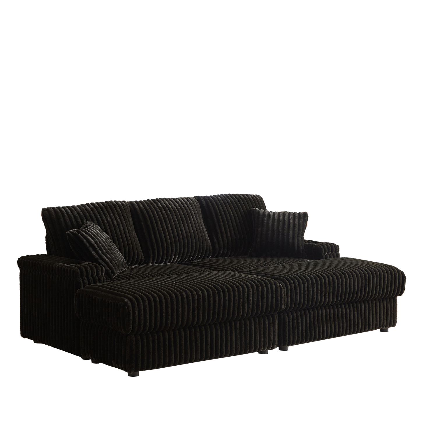 84Inch Corduroy 3-Seater Sofa With 3 Back Pillows ,2 Toss Pillows , a Ottoman ,2storage Spaces and Cup-Holding Grooves