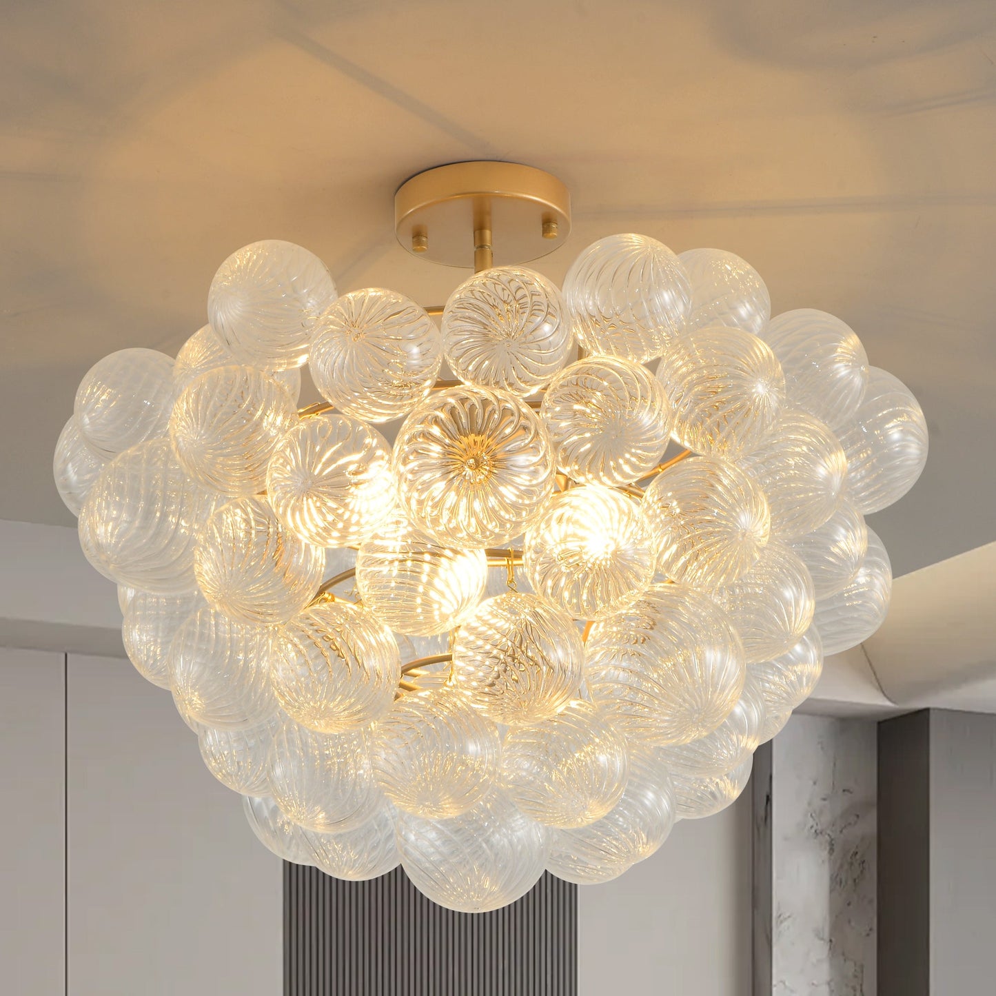 20-Inch Gold Ceiling Pendant Light With Threaded Clear Glass Globe Shade – Ideal for Living Room, Dining Room, Kitchen