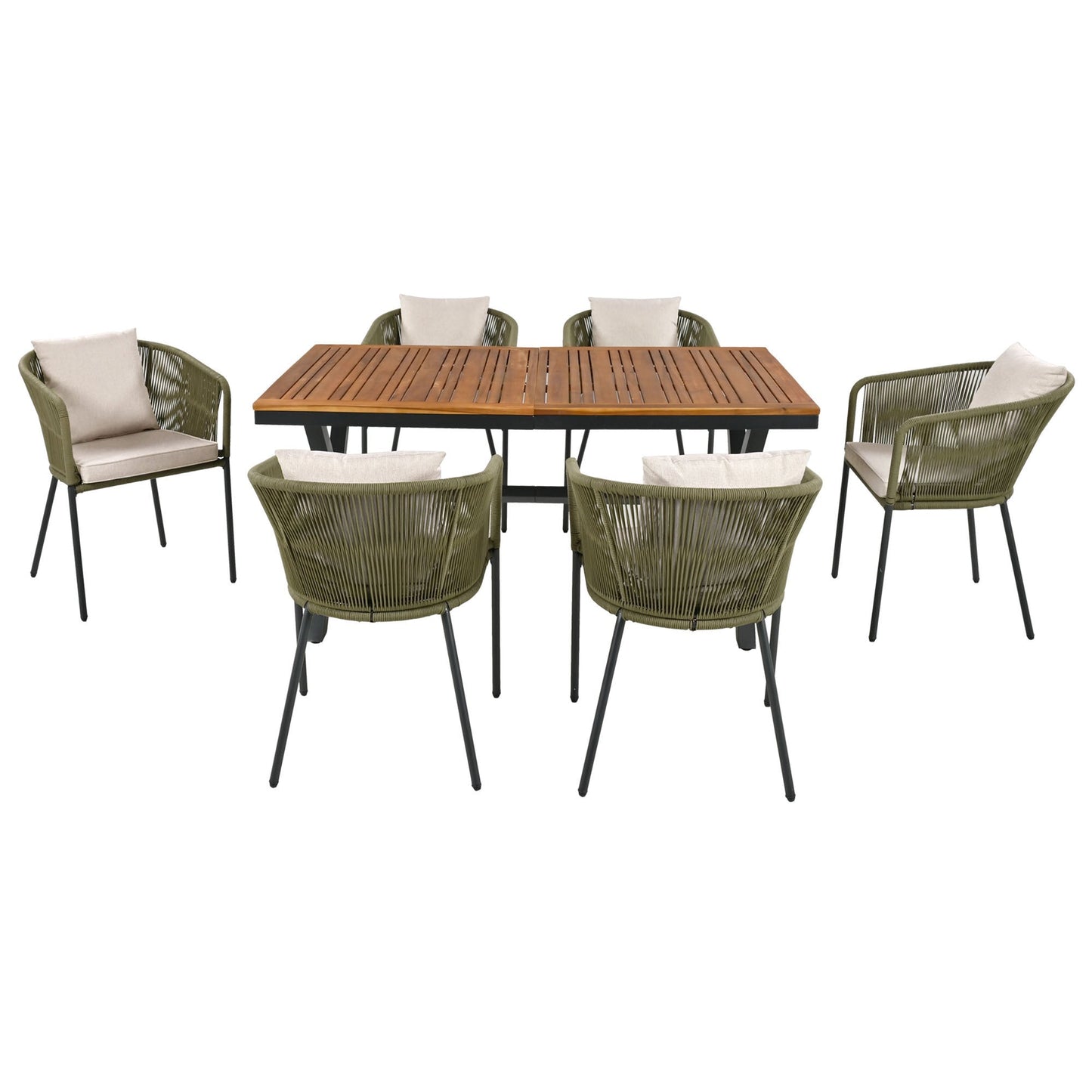 7 Pieces Patio Dining Set, All-Weather Outdoor Furniture Set With Dining Table and Chairs, Acacia Wood Tabletop