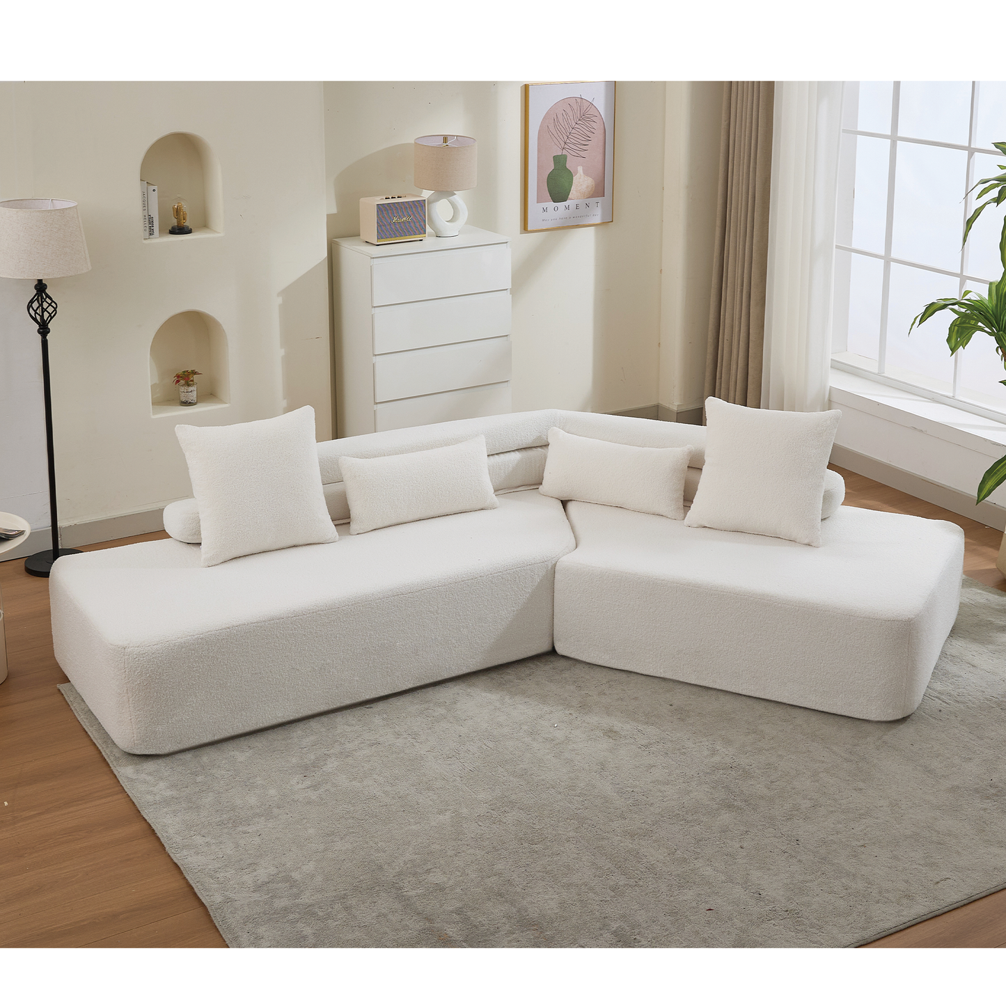 128"Minimalist Cloud Sectional Couch ,Modern Couches ,4-Seater ,No Assembly,Two Modular Sofa,Boucle Teddy Fabric, Upholstered